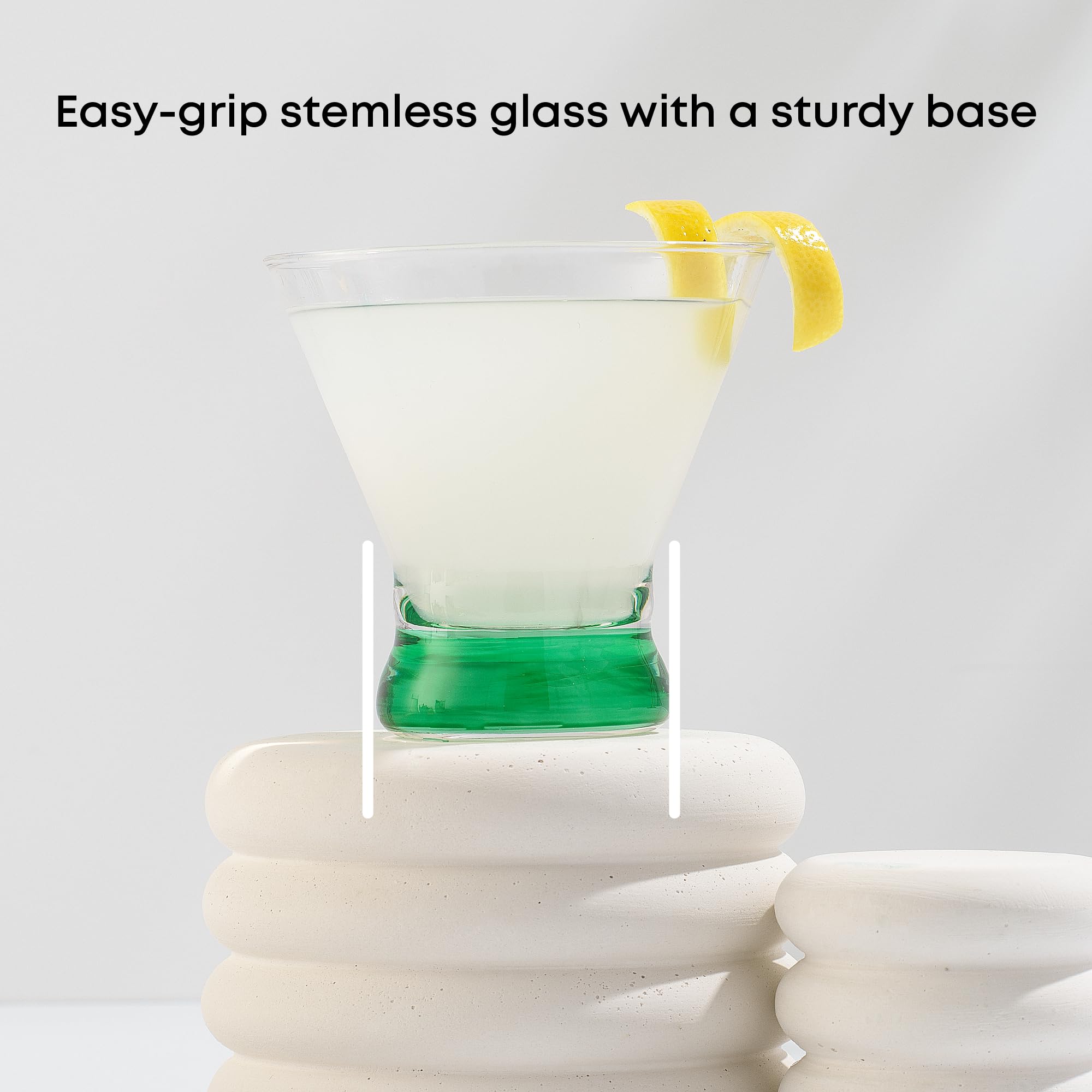 JoyJolt HUE 7oz Martini Glasses Set of 6 - Colorful Glass Base Cocktail Glasses for Margaritas, Juice & Shrimp Cocktails - Perfect for Home Bars, Parties & Entertaining