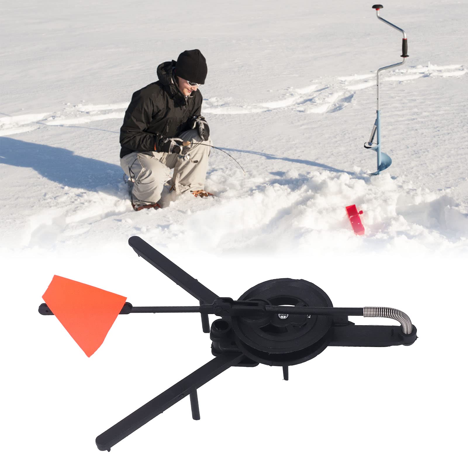 TopYond Winter Ice Fishing Flag - High Visibility Triangular Marker with Fixed Tip-Up Pole for Ice Fishing | Perfect for Ice Holes, Lake Fishing & Winter Angling