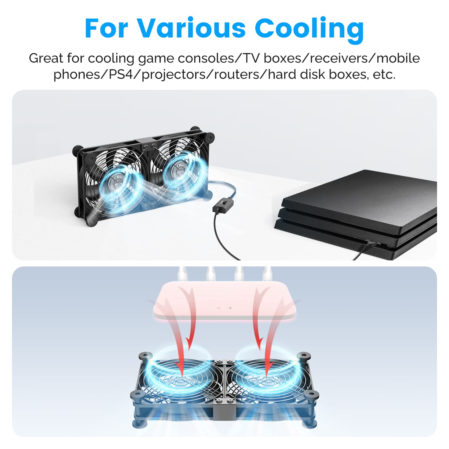 ELUTENG Dual USB 120mm High-Speed Computer Cooling Fan with Adjustable 5V USB Port, 12cm Heatsink for Laptop, Receiver, DVR, PlayStation, Xbox, Desk, and Cabinet Cooling - Perfect for Gaming and Home Office Use