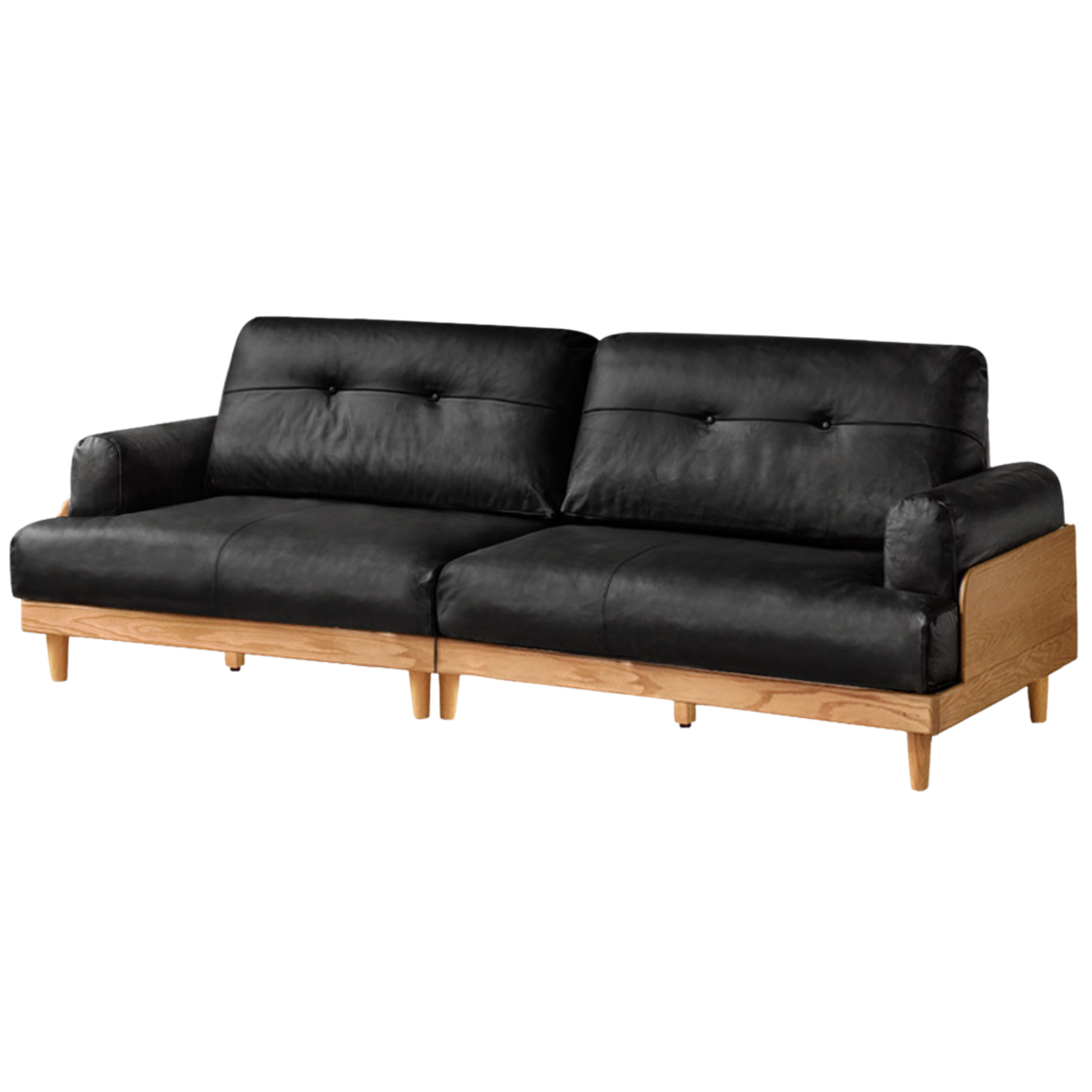 111.8x33x35.8 inch / 284x84x91 cm / Natural Wood Color / Sofa leather black