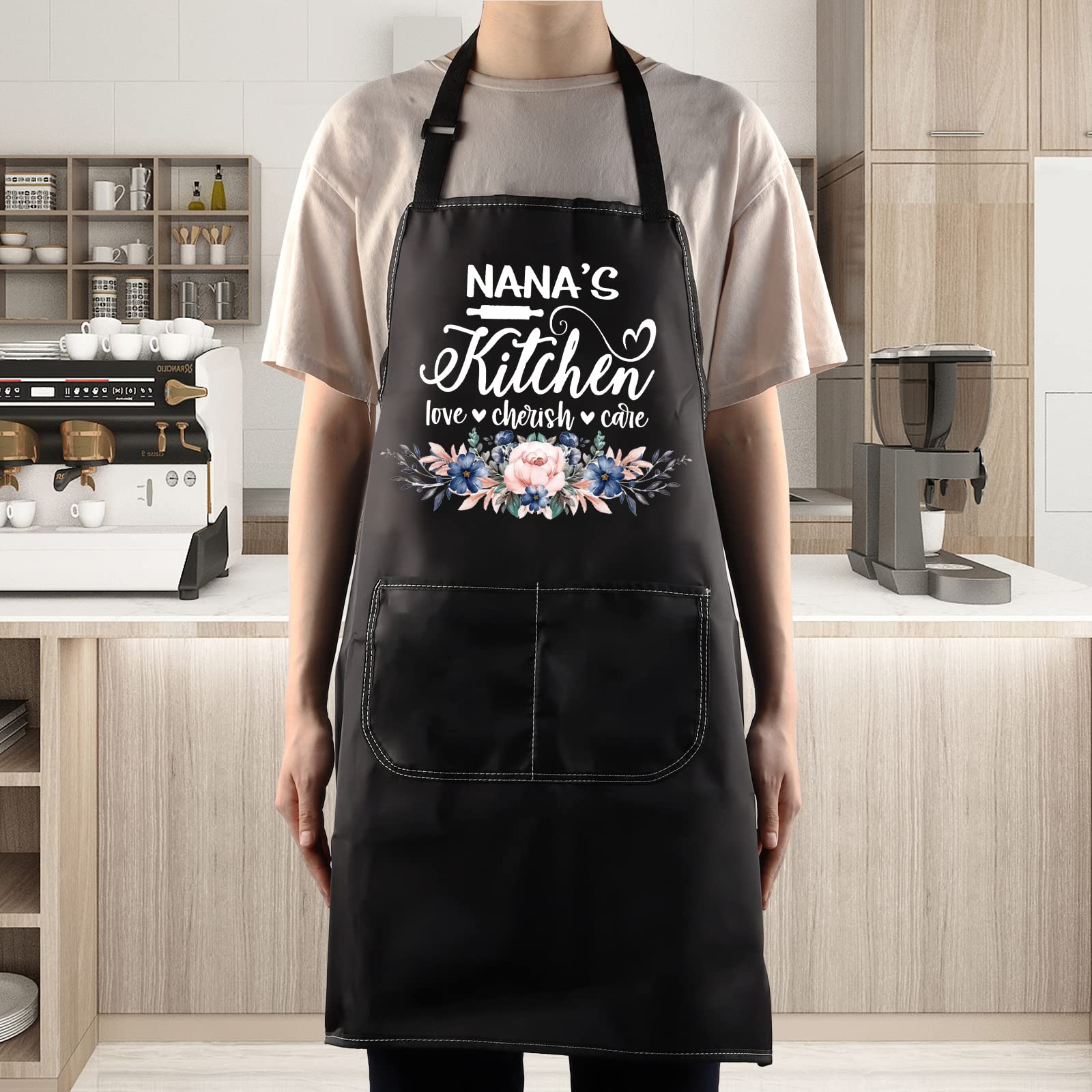 WZMPA Nana Kitchen Apron with Pockets - Adjustable Bib Apron for Cooking, Baking & Grilling - Perfect Grandma Gift for Mother's Day, Christmas & Housewarming - Durable & Stylish Apron for Home Chefs & BBQ Lovers