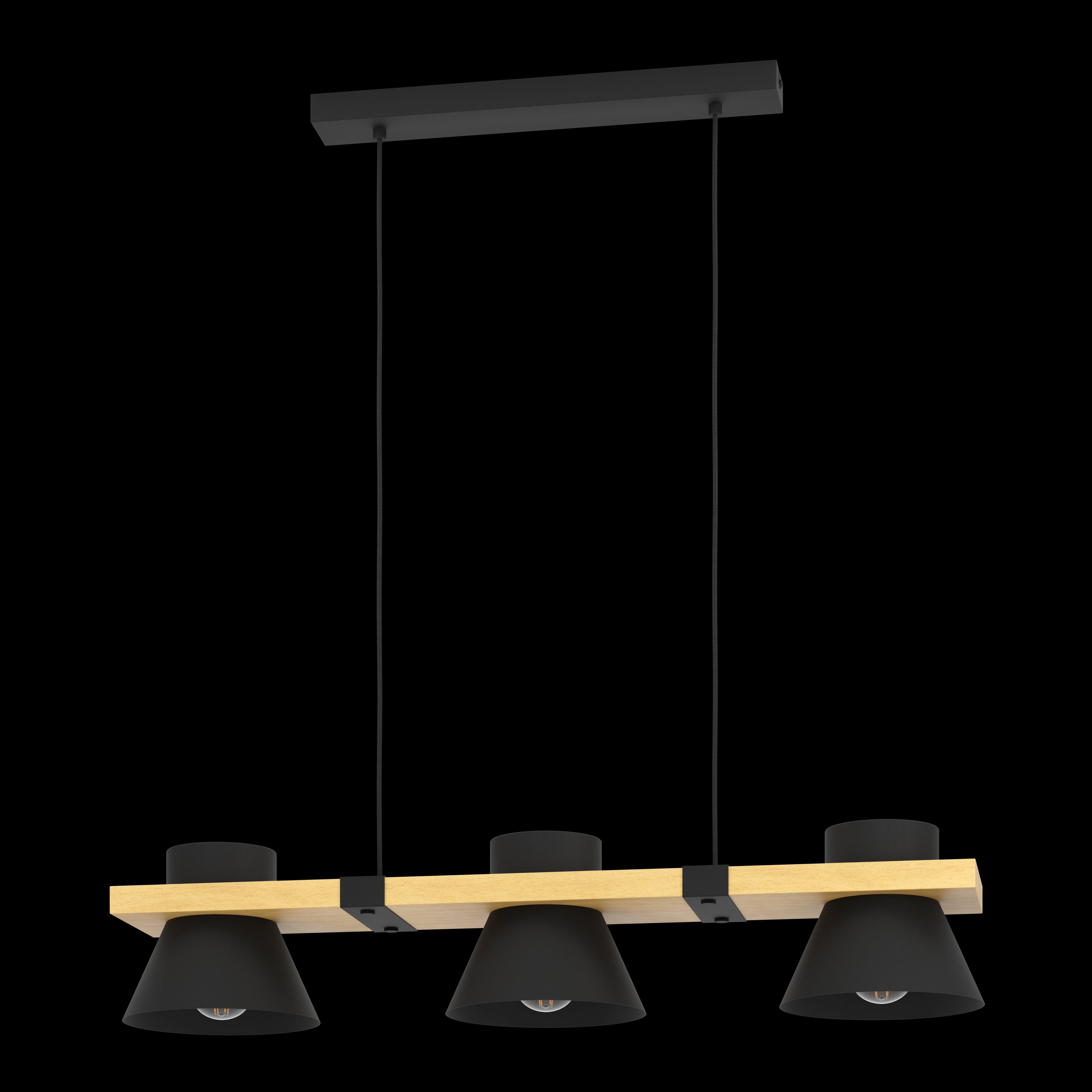 Eglo Maccles 3-Light Black Wood Ceiling Pendant Light Fixture - Modern Farmhouse Lighting for Dining Room, Kitchen Island, or Entryway