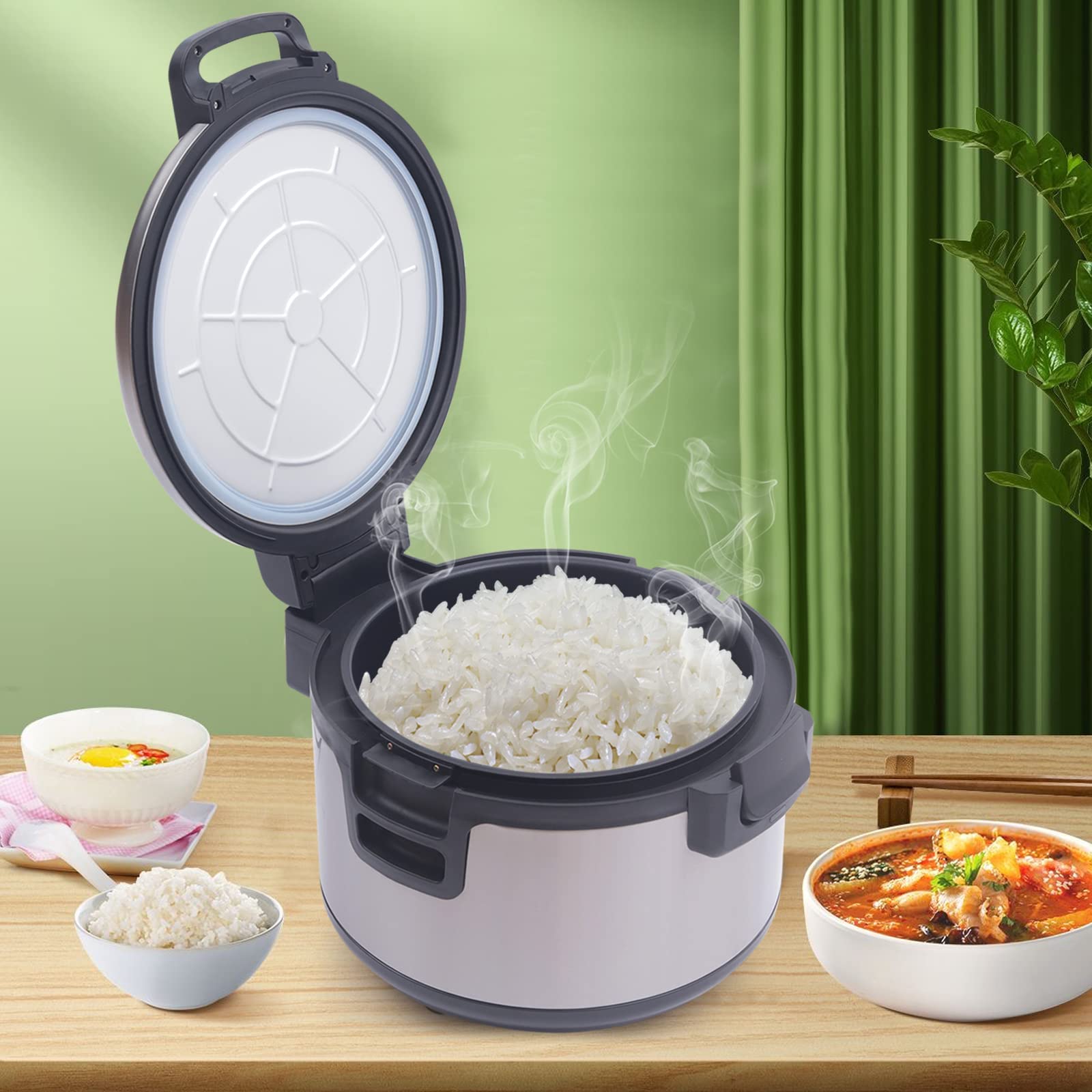Commercial Rice Cooker 100W, 20Qt 410 Stainless Steel Rice Warmer with Dual Temperature Control & Non-Stick Inner Pot - Perfect for Restaurants, Catering & Large Gatherings (Serves 30-45 People) - Black