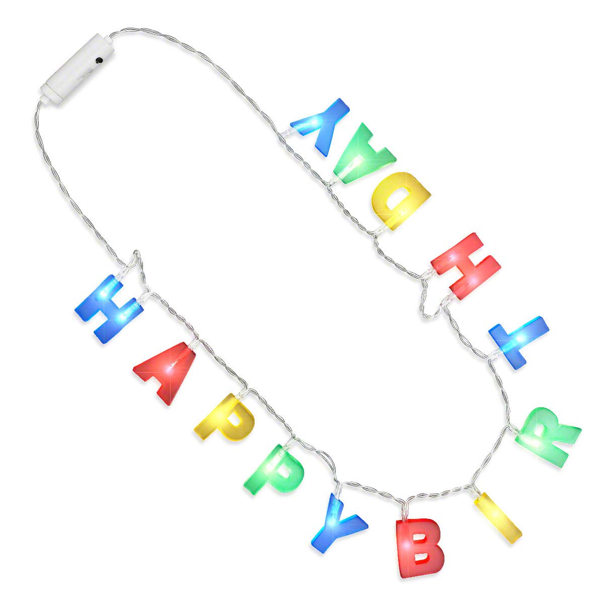 LED Happy Birthday Light Up Necklace - 12 Pack Colorful Letter Party Decorations for Birthday Celebrations, Weddings, Baby Showers & Festive Events