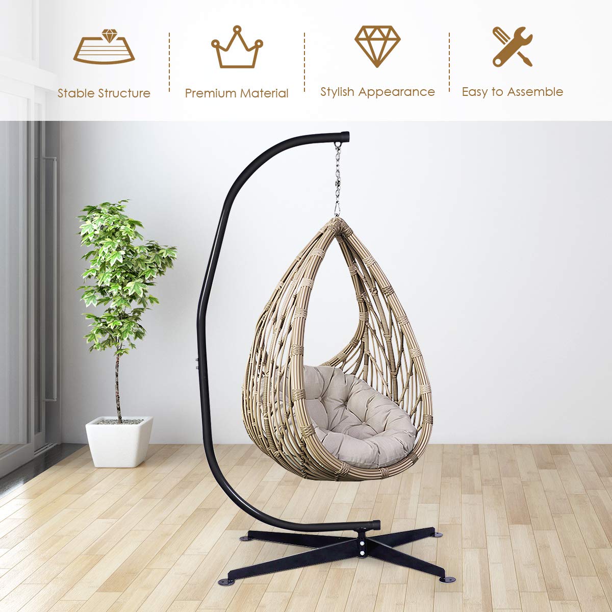 RELAX4LIFE Heavy Duty Portable Hammock Stand - Detachable C-Shaped Stand for Hanging Hammocks, Porch Swings & Outdoor Chairs | Indoor & Outdoor Use for Backyard, Patio, Camping & Relaxation