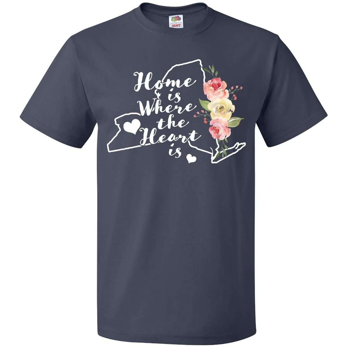 Inktastic New York Home is Where The Heart is Watercolor Floral T-Shirt for Women - Soft Cotton Casual Tee, Perfect for Travel, Gifts & Everyday Wear