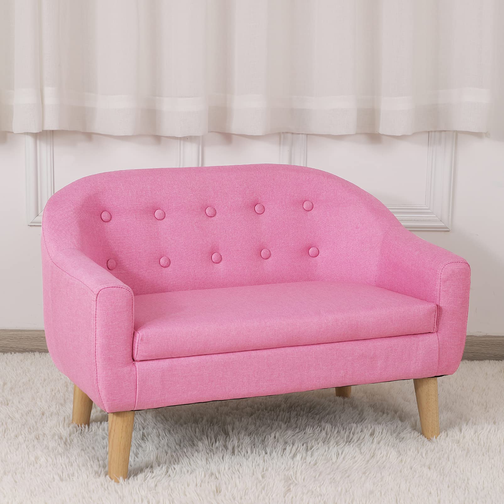 **Gifun Kids Sofa Chair - 30 Inch Pink 2-Seater Upholstered Couch with Linen Fabric & Wooden Frame for Boys & Girls - Perfect for Playroom, Nursery, or Bedroom**