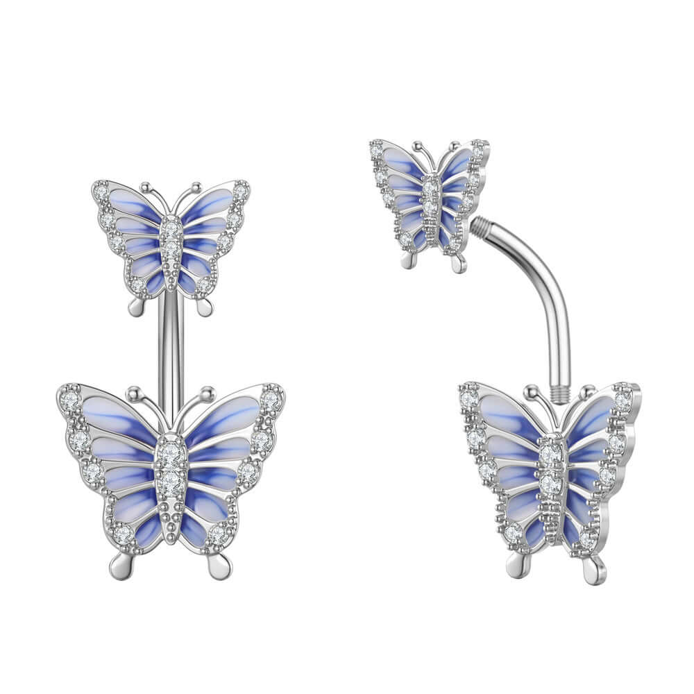 14G Purple CZ Butterfly Double Mount Dangle Belly Button Ring | WH2560 - Stylish Body Jewelry for Women, Perfect for Parties, Beach & Summer Outfits