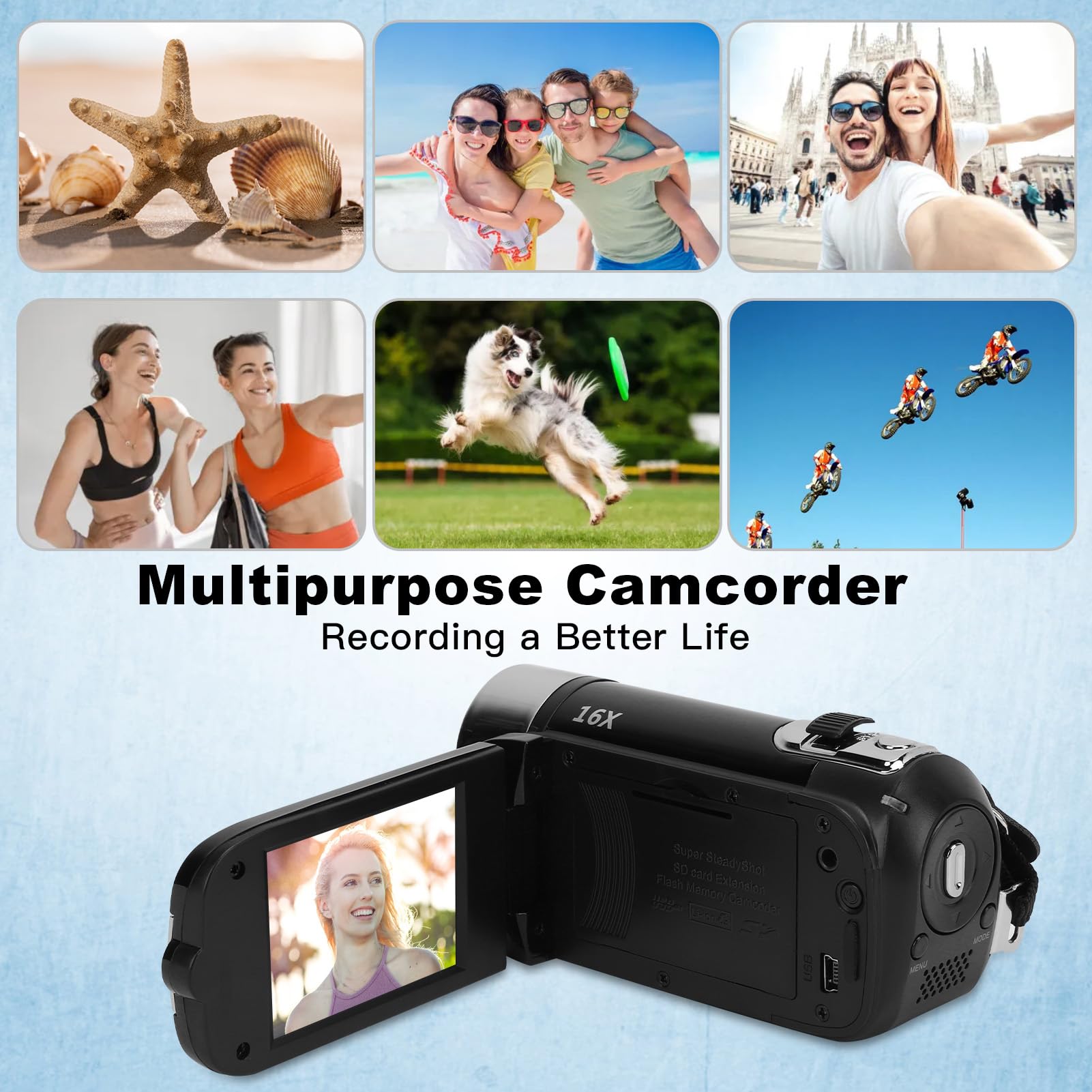 4K HD Video Camera with 16X Zoom & Rotating Screen - Digital Camcorder for Vlogging, YouTube, Travel & Home Movies (US Stock) - Perfect for Vloggers, Travelers & Family Events (Red/Black Options)