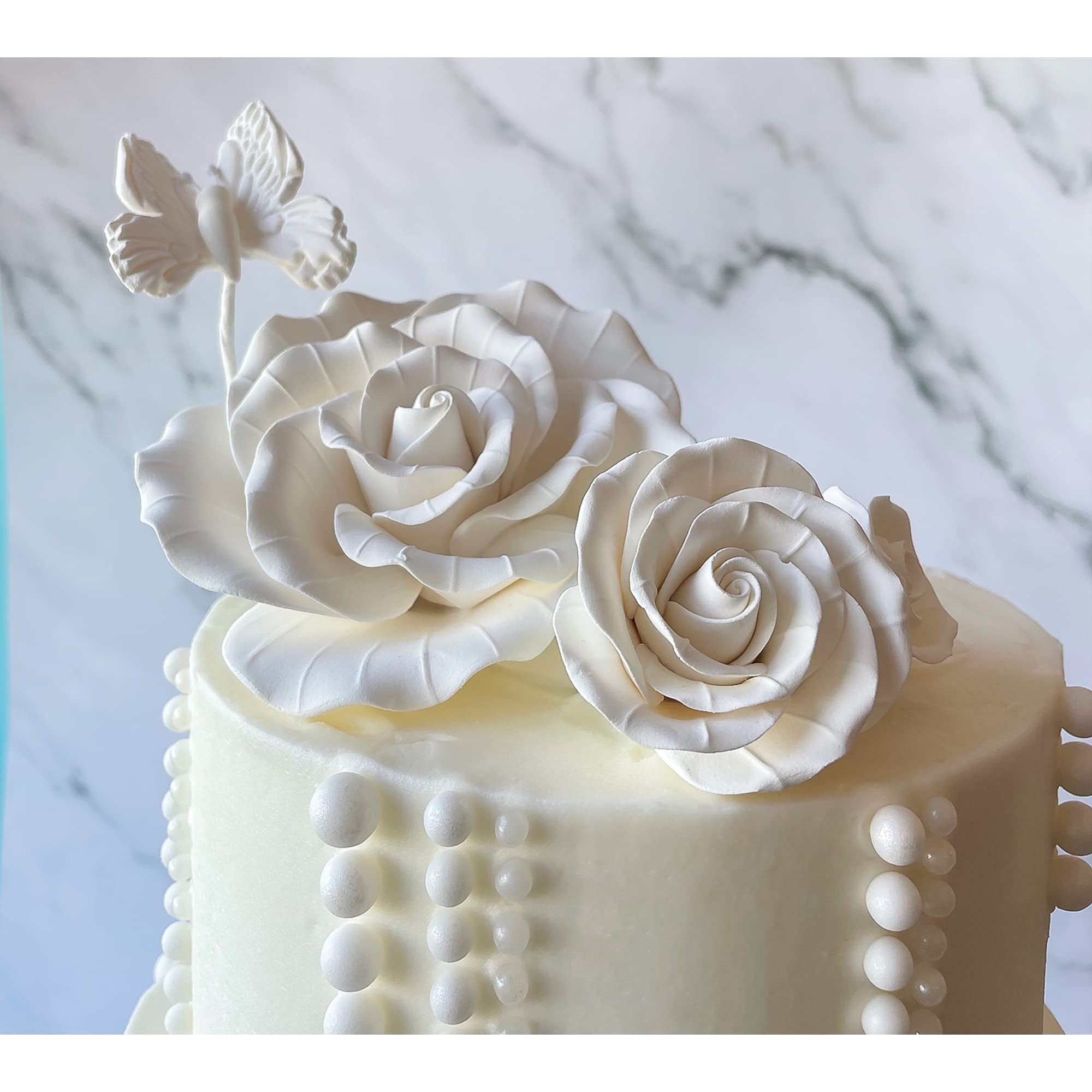 O'Creme White Gumpaste Butterfly Cake Toppers - 6 Pack Edible Sugar Paste Decorations (2.25