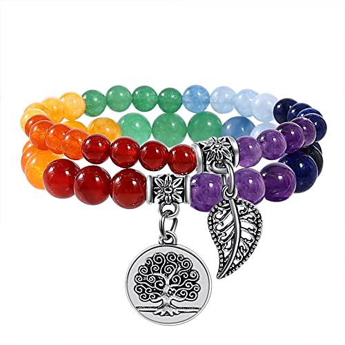7 Chakras Beads Bracelet Set- Silver
