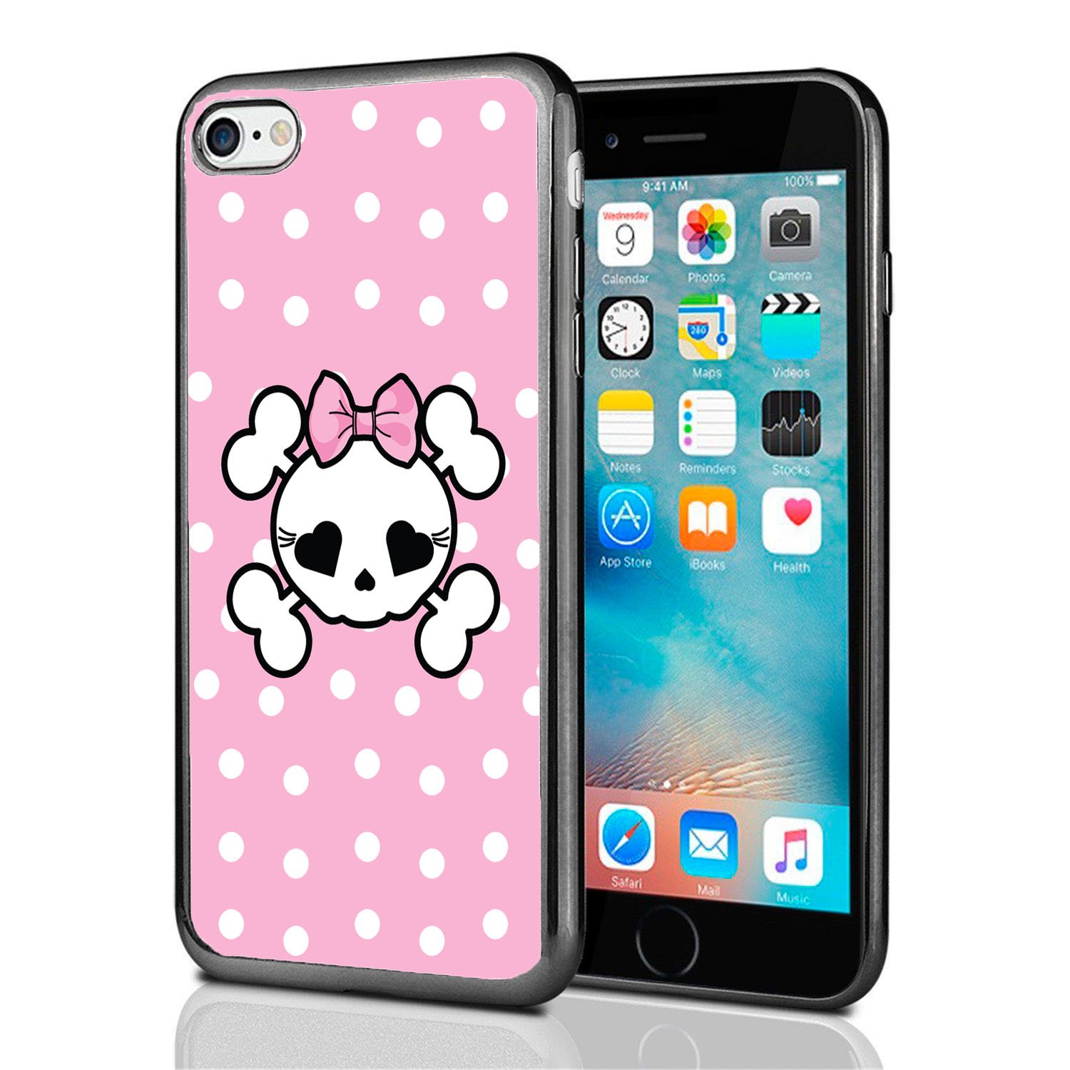 Pink Polka Dots Skull Design iPhone 7 & iPhone 8 Case - Shockproof Protective Cover with Slim Fit for Women & Girls - Perfect for School, Work, and Everyday Use by Atomic Market