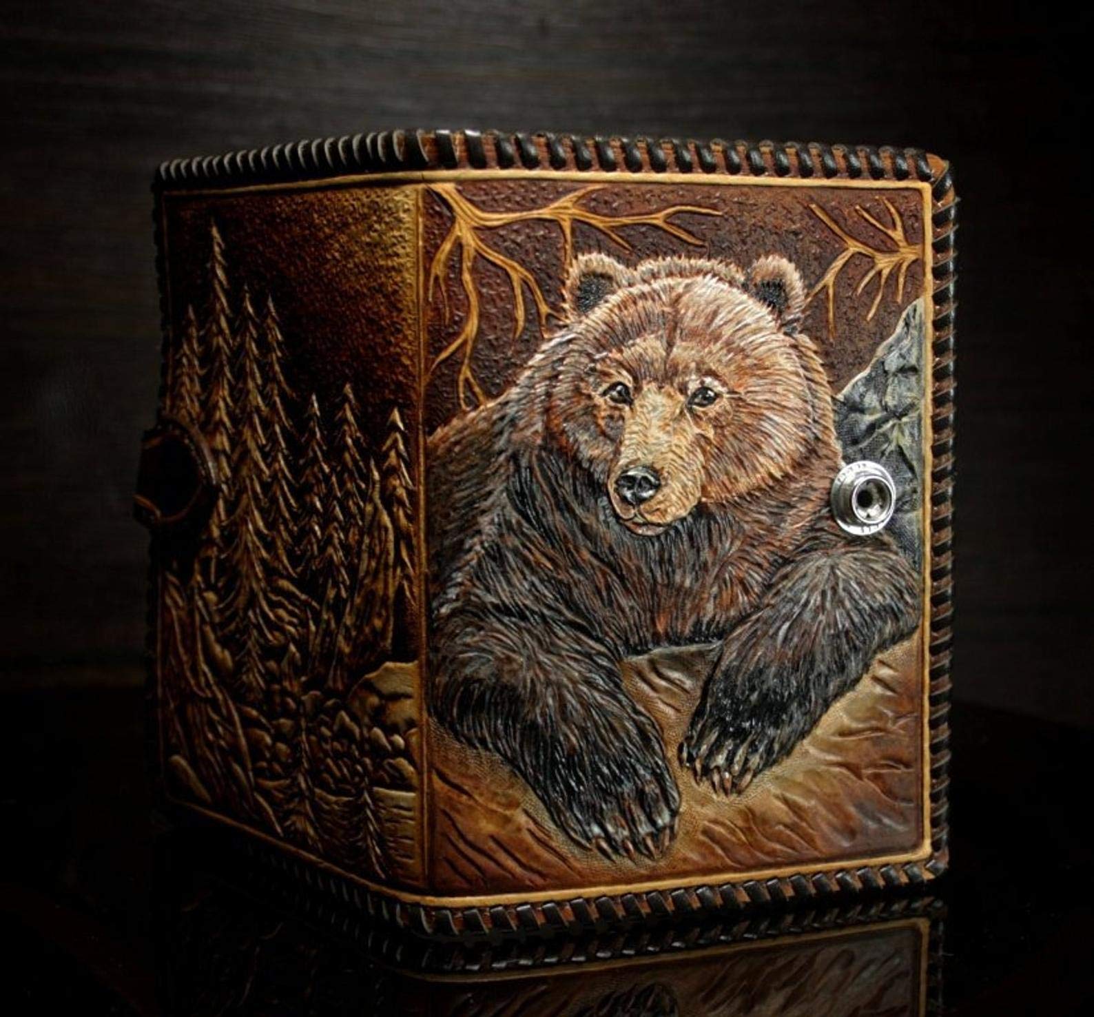 Handmade 3D Carved Genuine Leather Wallet for Men - Biker Style Long Wallet with Custom Bear Design - Personalized Hand-Painted Leather Carving Gift for Dad, Husband, Boyfriend - Perfect for Motorcycle Riders, Outdoor Enthusiasts & Western Style Lovers