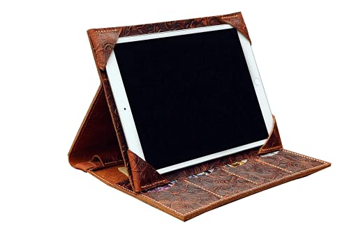Vintage Embossed Leather iPad Folio Cover for iPad Air 4/3 & iPad Pro 10.5/11/12.9 - Personalized Leather iPad Case with Name Engraving - Perfect for Work, Travel & Home Office Use