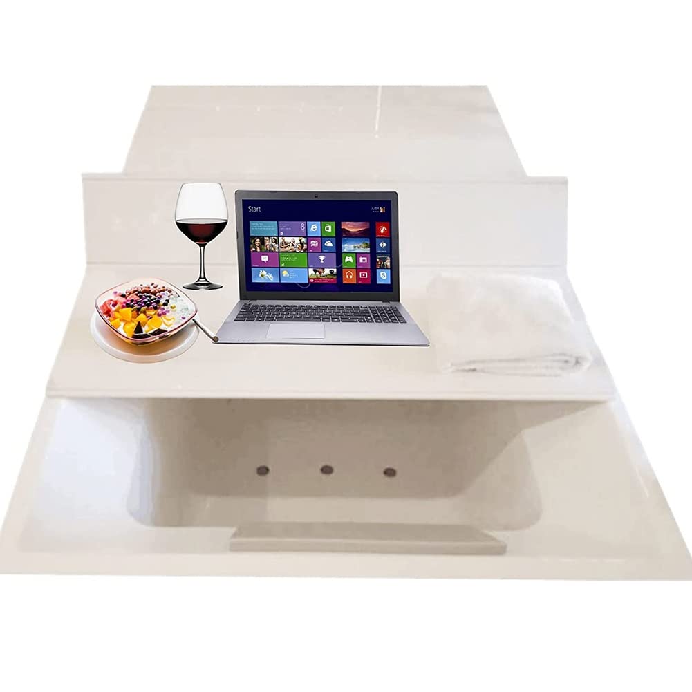 XXIOJUN Foldable Bathtub Tray - Waterproof PVC Bath Cover with Dustproof & Insulation Features - Holds Wine Glasses, Books, Tablets & Aromatherapy Essentials (White, 51.6