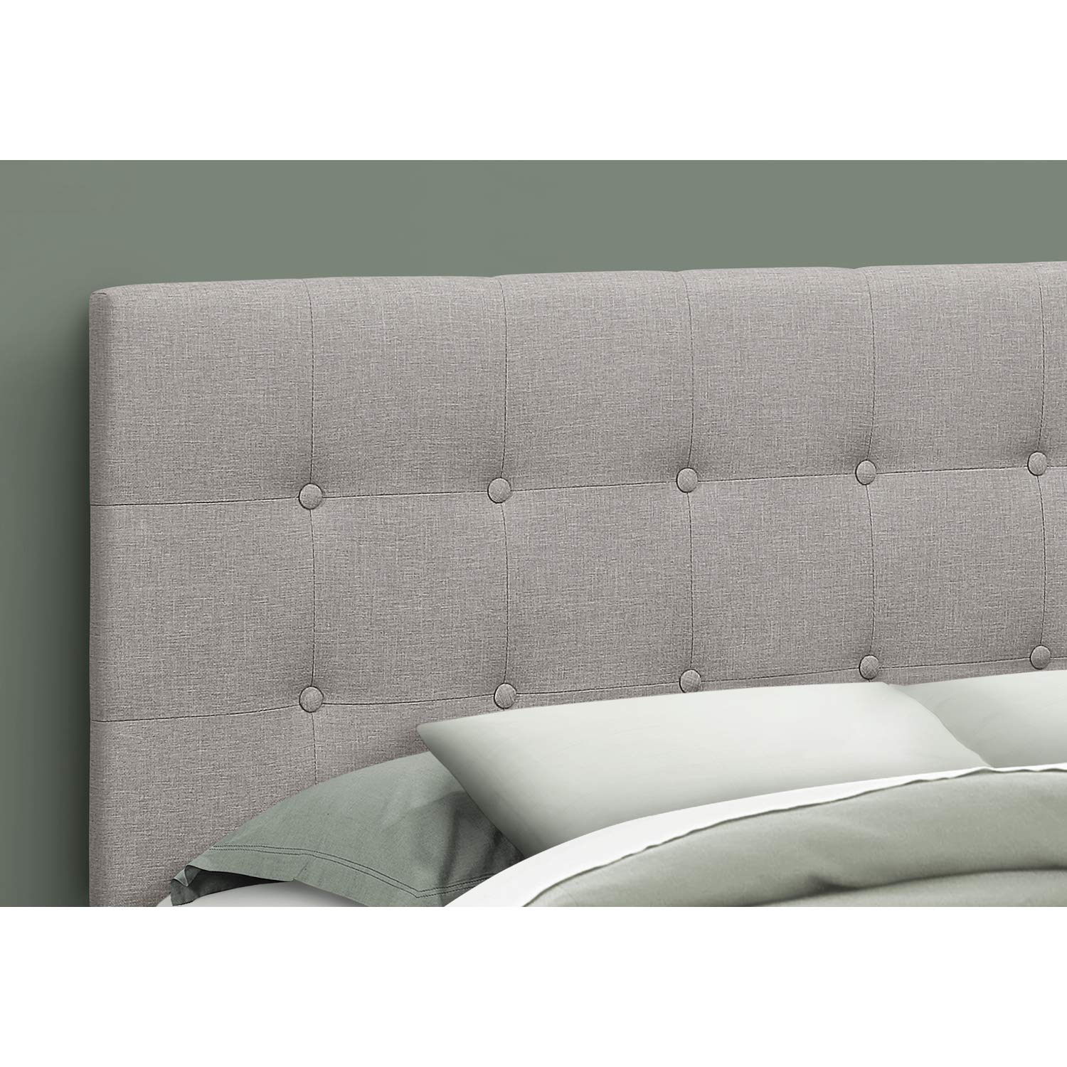 Monarch Specialties I 6003Q Upholstered Queen Size Headboard - Grey Linen Look Transitional Style Bedroom Furniture for Master Bedroom & Guest Room Decor