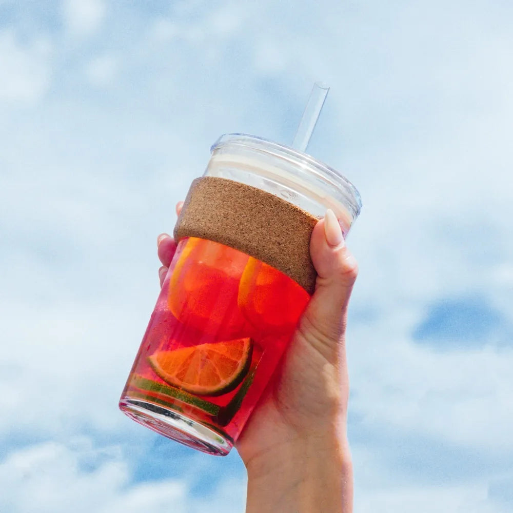 KeepCup Reusable Glass Coffee Cup with Cork Sleeve - Perfect for Iced Coffee, Cold Brew & Hot Beverages at Home, Office or Travel