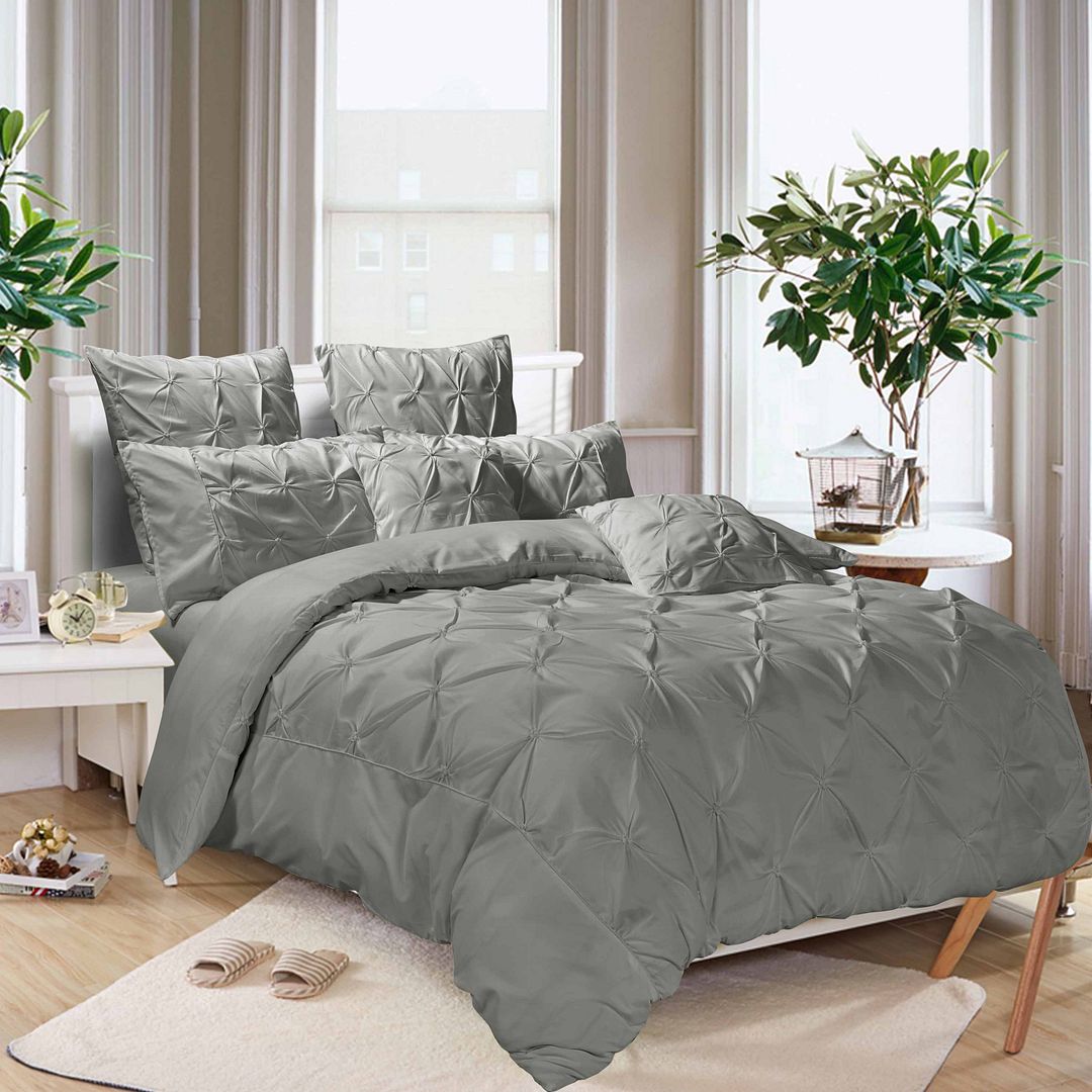 Premium Diamond Pintuck King Size Grey Duvet Cover Set - Soft Luxury Bedding for Master Bedroom & Guest Room Decor