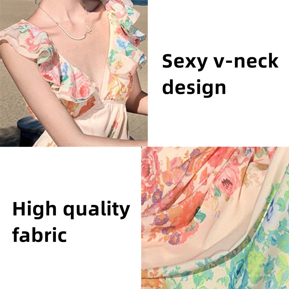 Aurelio Floral Summer Dress for Women - Boho Flowy V-Neck Midi Dress with Smocked Waist, Spring Fall Wedding Guest Dress | Perfect for Beach Vacations, Garden Parties & Special Occasions