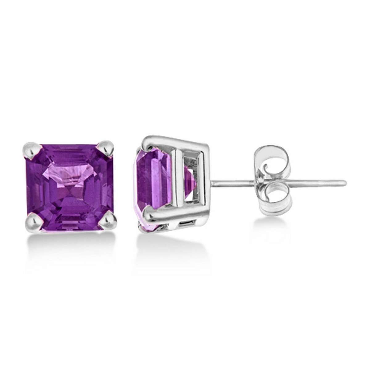 14K Gold Asscher Cut Amethyst Stud Earrings (2.10ct) - Elegant Purple Gemstone Jewelry for Women, Perfect for Weddings, Parties & Everyday Wear