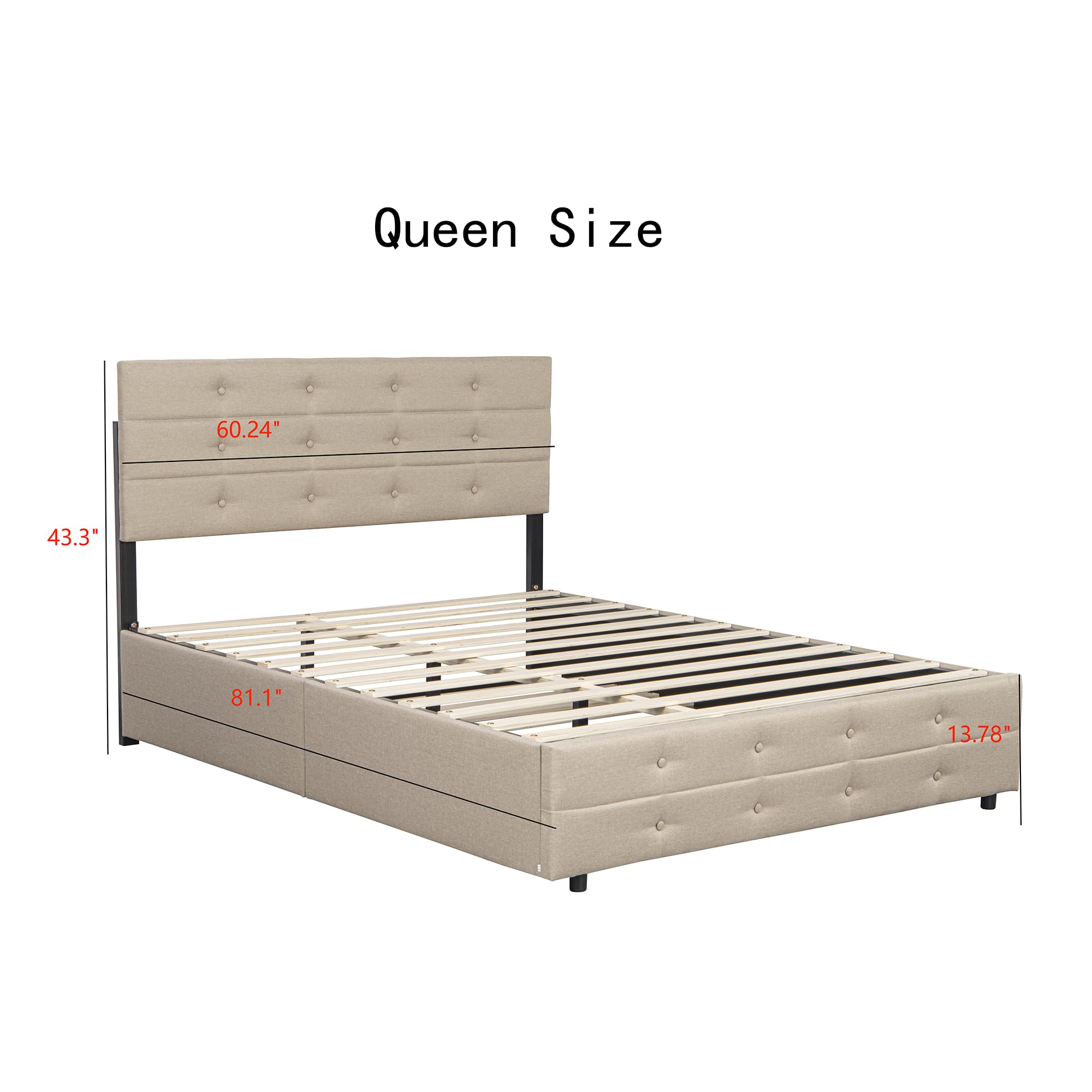 Harper & Bright Designs Queen Size Upholstered Platform Bed with Trundle & Storage Drawers - Light Beige Linen Fabric - Perfect for Small Bedrooms, Guest Rooms & Space-Saving Solutions
