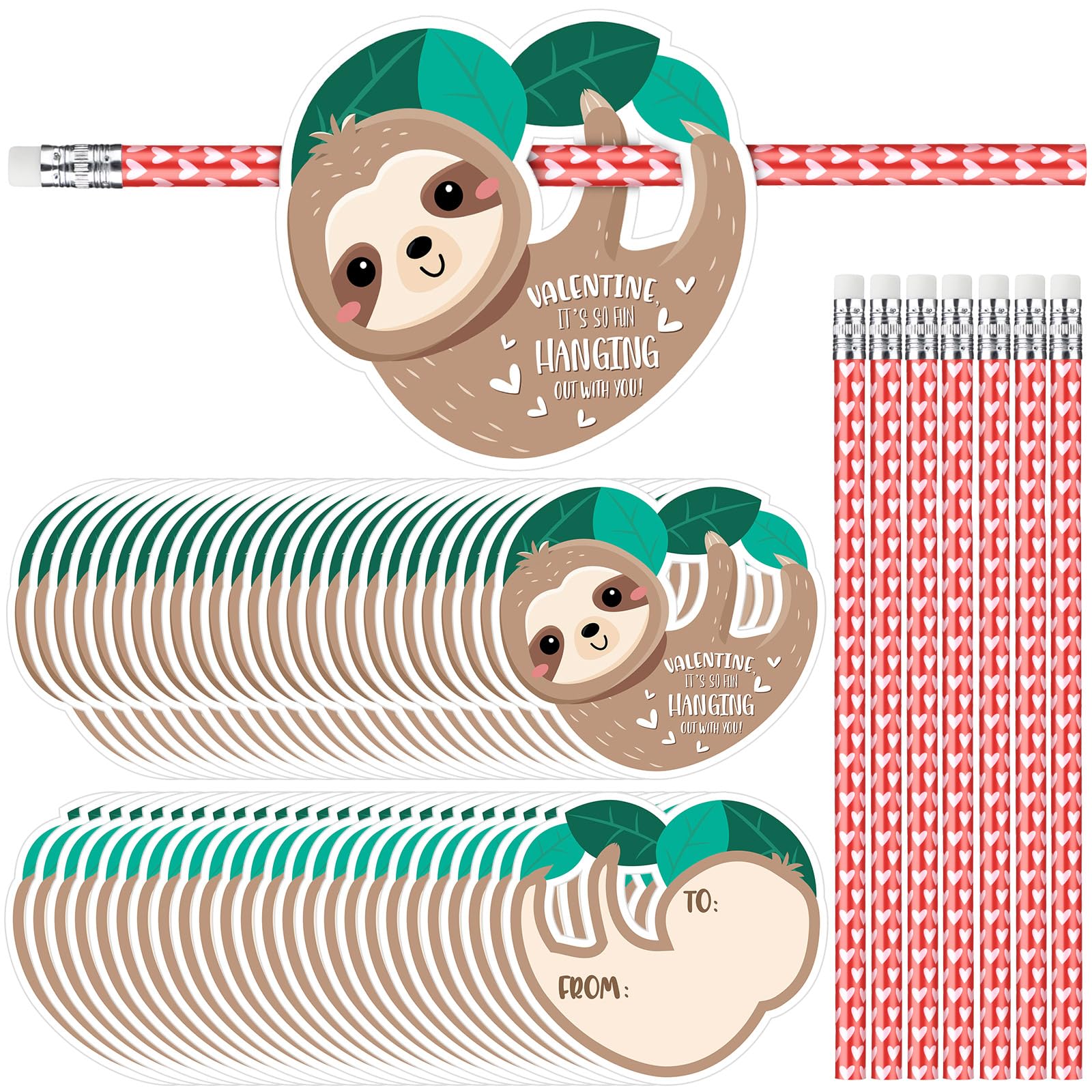 36 Sets Sloth Valentine's Day Exchange Gifts for Kids - Cute Sloth Valentine Cards with Heart Pencils & Erasers - Perfect for School Prizes, Classroom Gifts & Party Favors - Great for Valentine's Day Celebrations, School Events & Kids' Parties