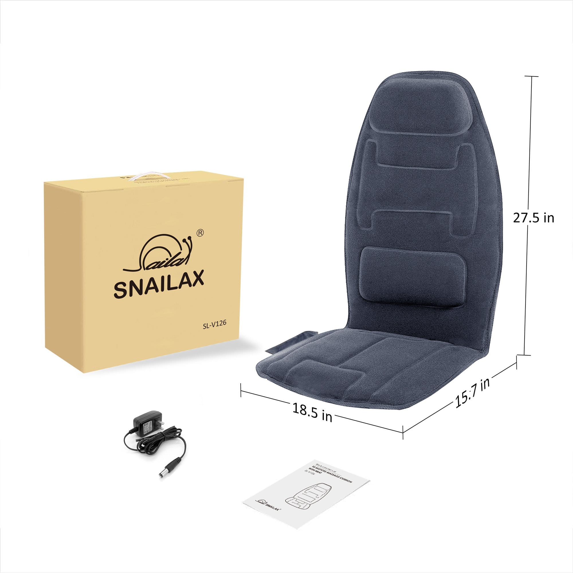 Snailax Heated Massage Seat Cushion with Memory Foam Support - Neck & Lumbar Pain Relief for Office Chair, Car Seat & Home Use