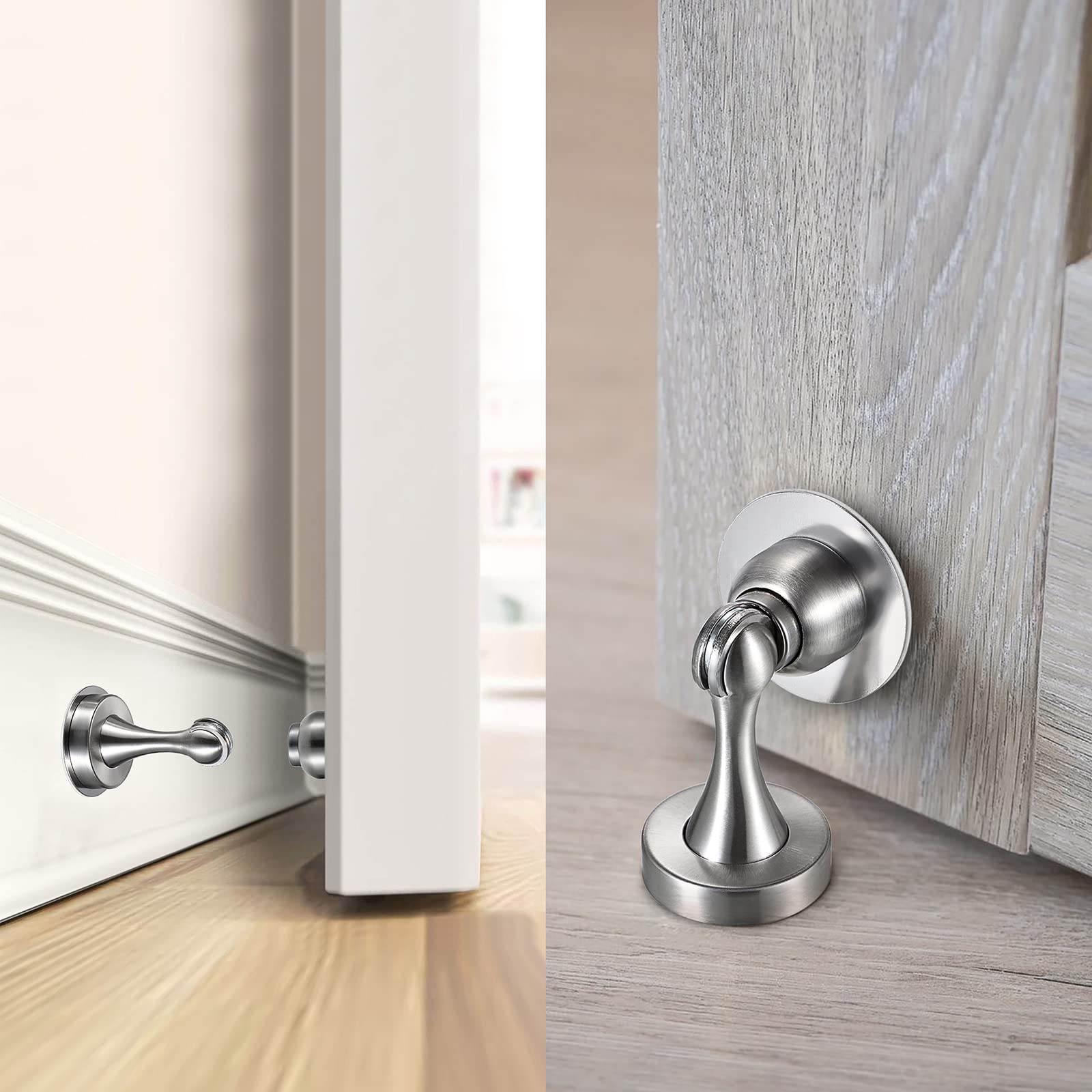 Premium Sumnacon Magnetic Door Stopper - Heavy Duty Stainless Steel Door Stop with 3M Adhesive & Screws for Wall/Floor Installation (Silver) - Perfect for Homes, Offices, and Commercial Spaces