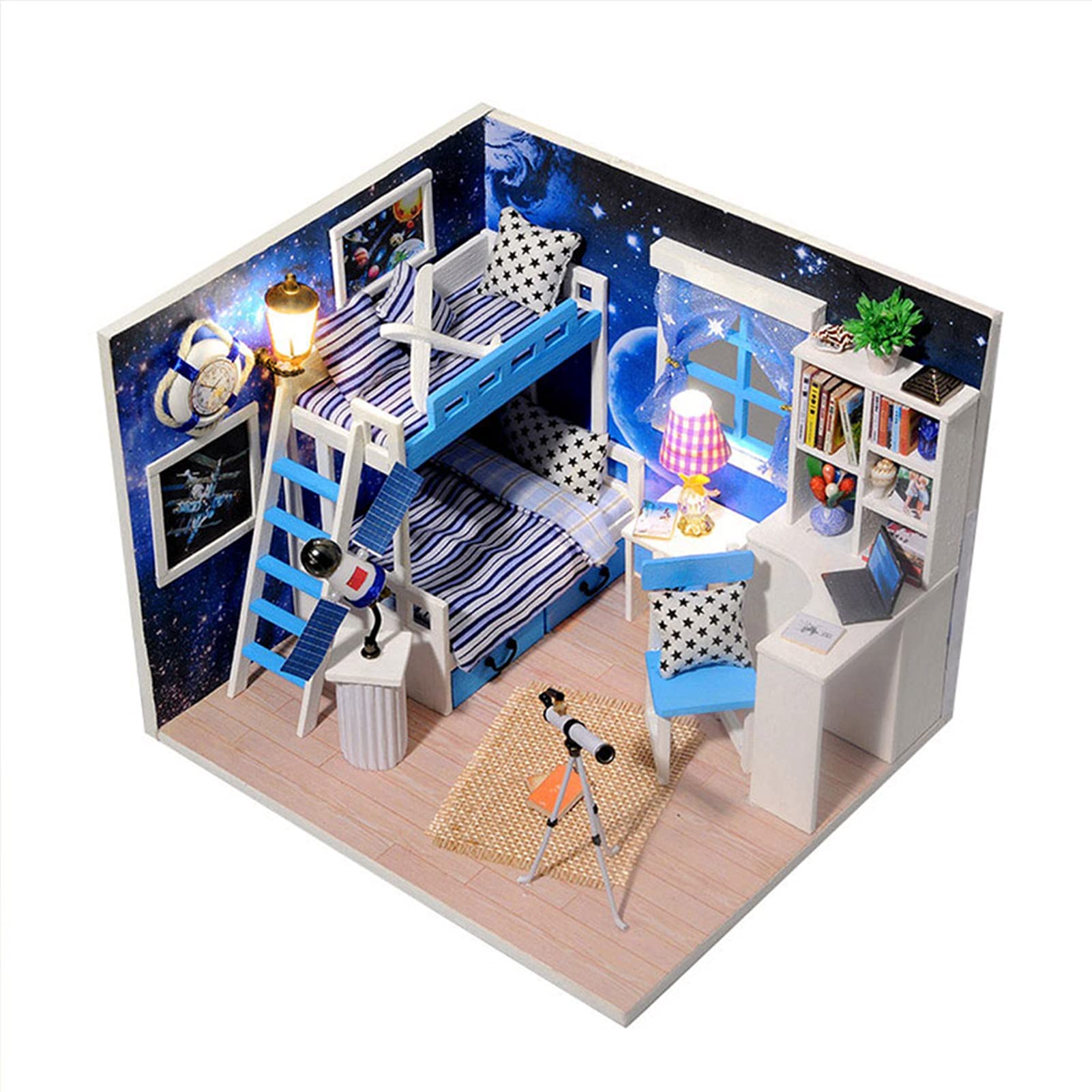 DIY Miniature Dollhouse Kit - Space Dream Simulation Kids Bedroom Set, Miniature Furniture for Dollhouse Assembly | Creative Gift for Girls & Boys | Perfect for Bedroom, Living Room & Office Decor