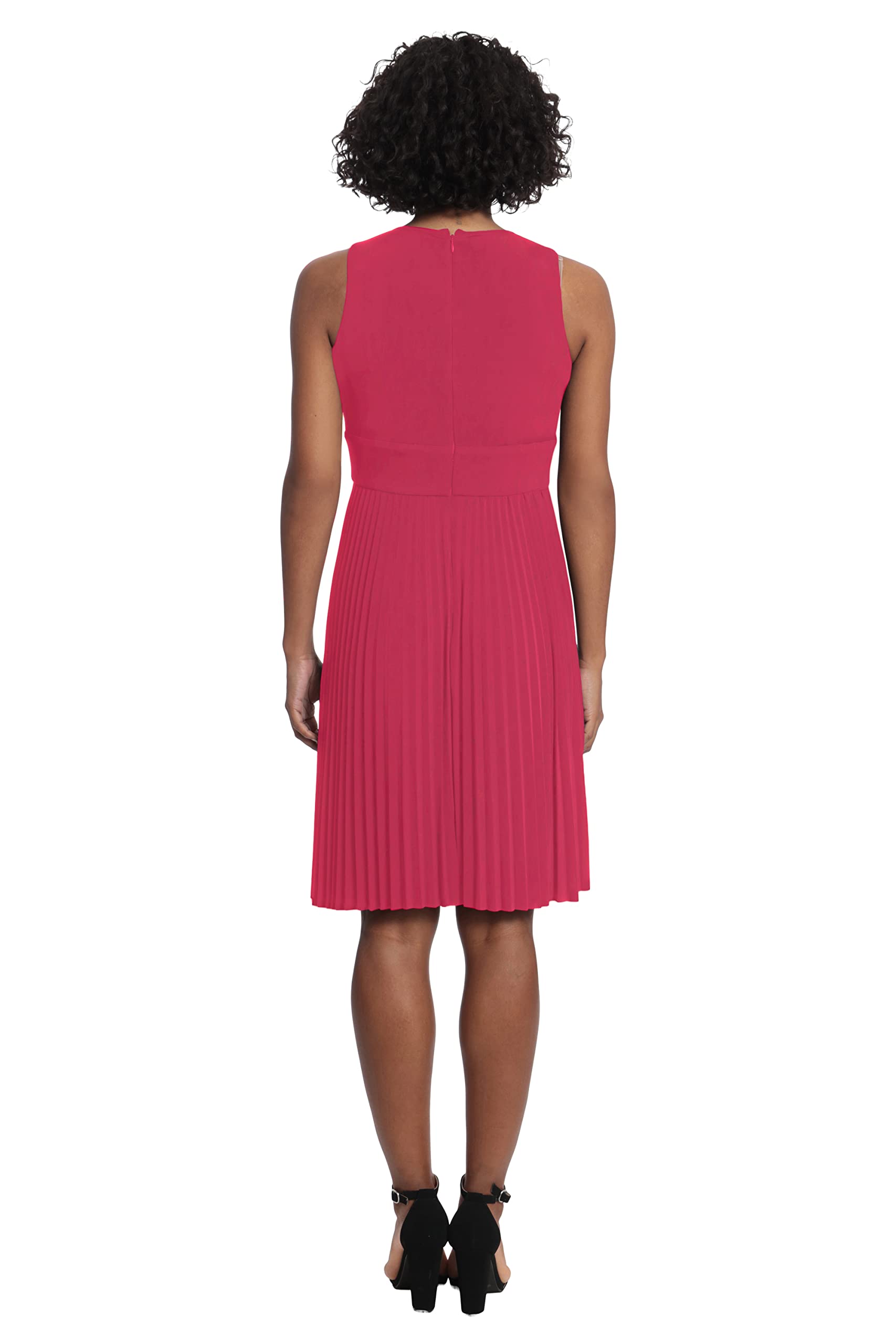 London Times Pleated Skirt Dress - Women's Sleeveless Keyhole Neck for Summer Outings