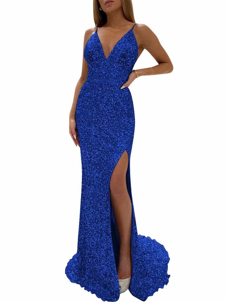 Sparkly Sequin Prom Dresses for Women - Elegant Long Mermaid Evening Gowns with V Neck & High Slit for Wedding, Homecoming, Party | Perfect for Formal Dances, Red Carpet Events & Special Occasions