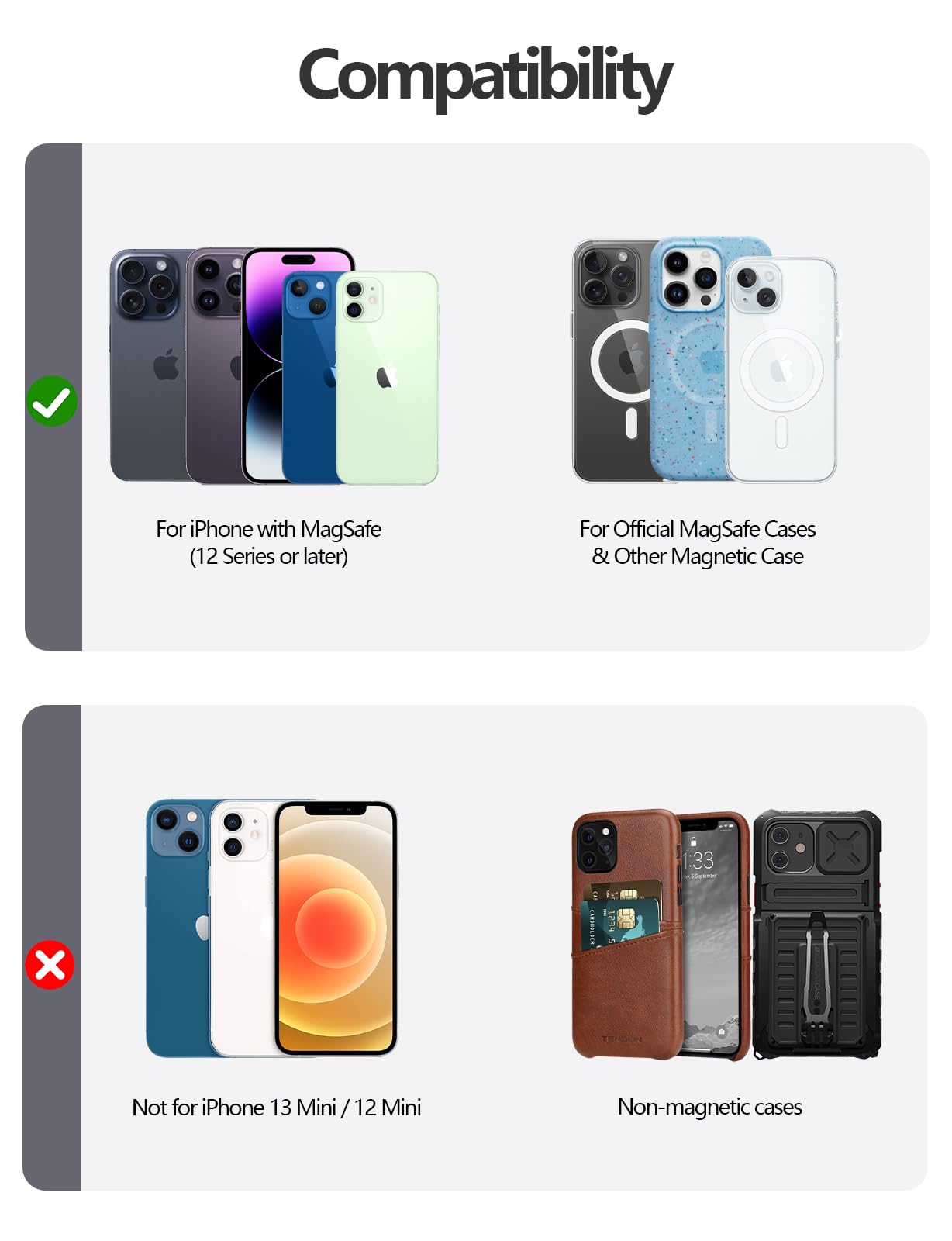 Magnetic Wallet Stand for iPhone 16/15/14/13/12 Series - Vegan Leather Card Holder with Privacy Flap & RFID Blocking - 9 Card Capacity, 3 Slots, Navy Blue - Perfect for Travel, Work & Everyday Use