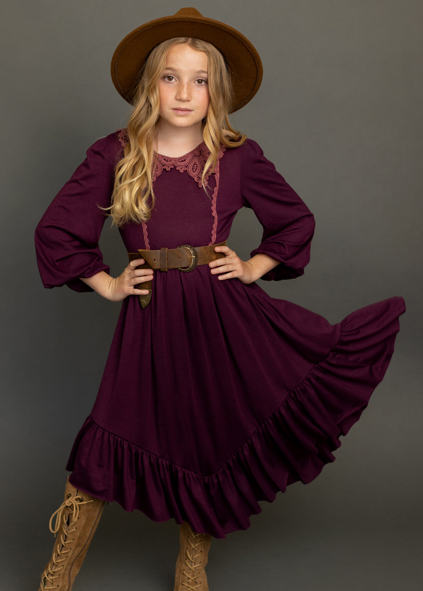 Tatum Plum Dress for Women - Elegant A-Line Flowy Midi Dress for Casual Wear, Office, Date Night & Special Occasions
