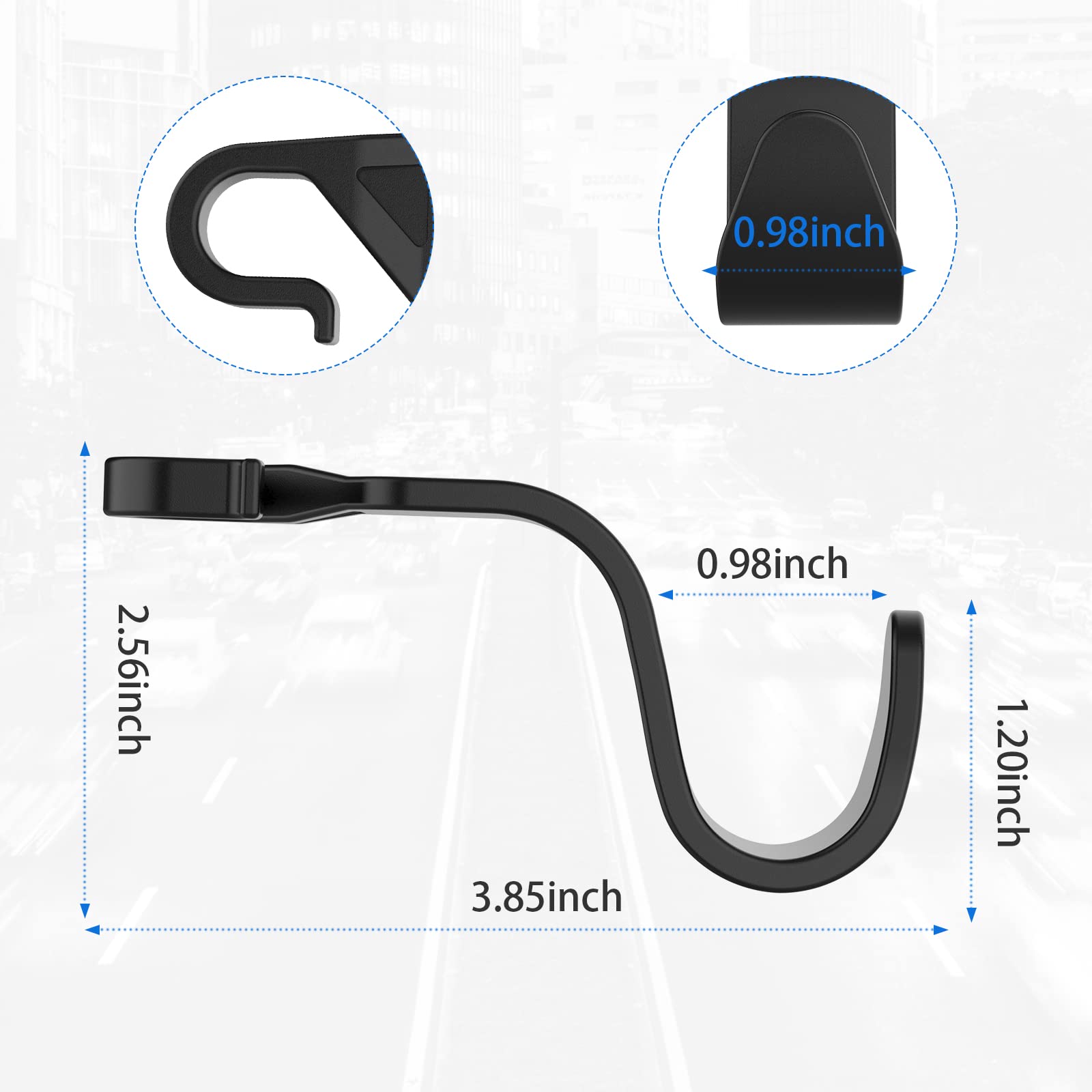 Universal Car Headrest Hook - 4 Pack Black for Handbag, Purse & Coat Storage