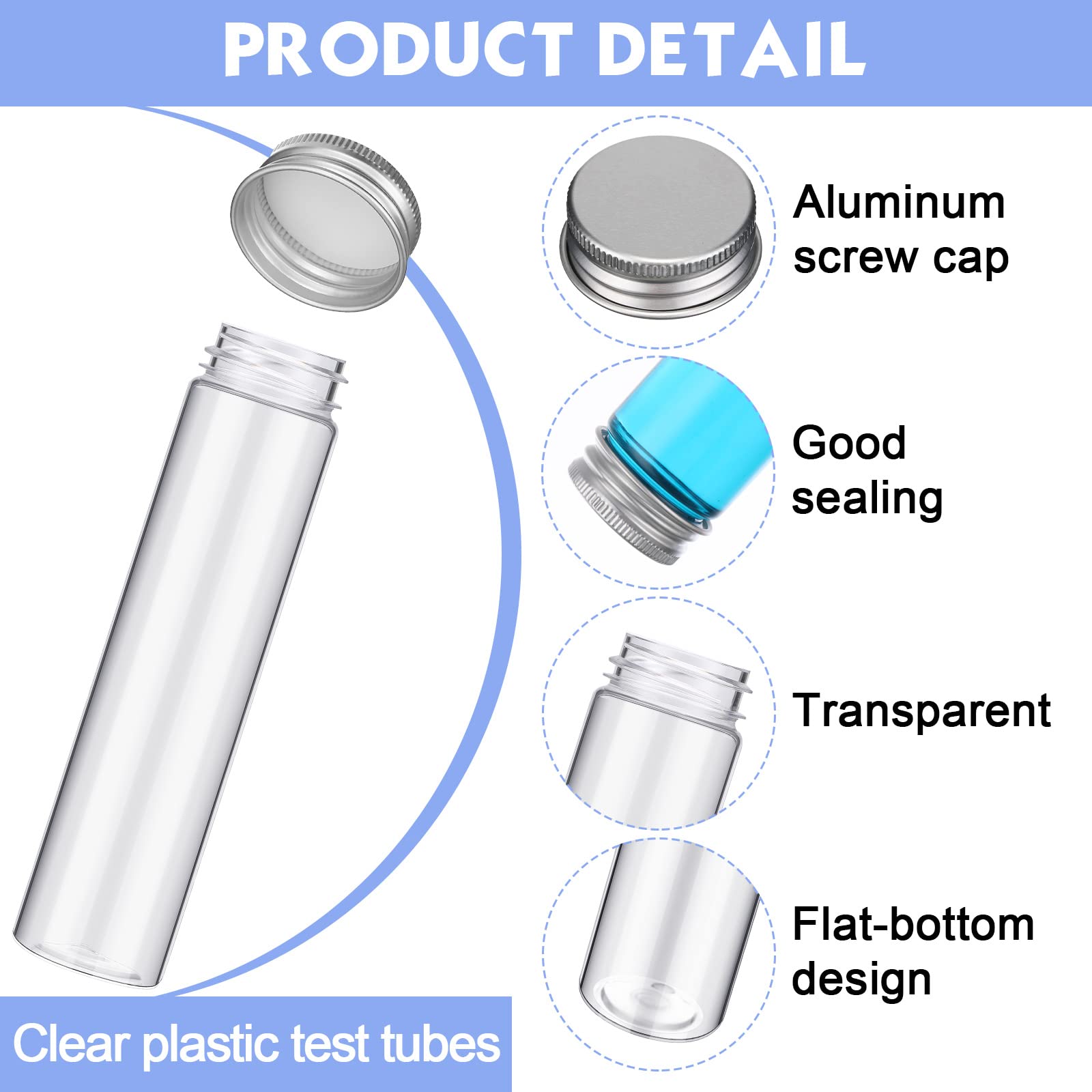 40 Pcs 110ml Clear Plastic Test Tubes with Lids - Flat Bottom Candy Storage Containers for Science Experiments, Wedding Favors & Christmas Party Decorations - Perfect for Candy, Spices, Lab Samples & DIY Crafts
