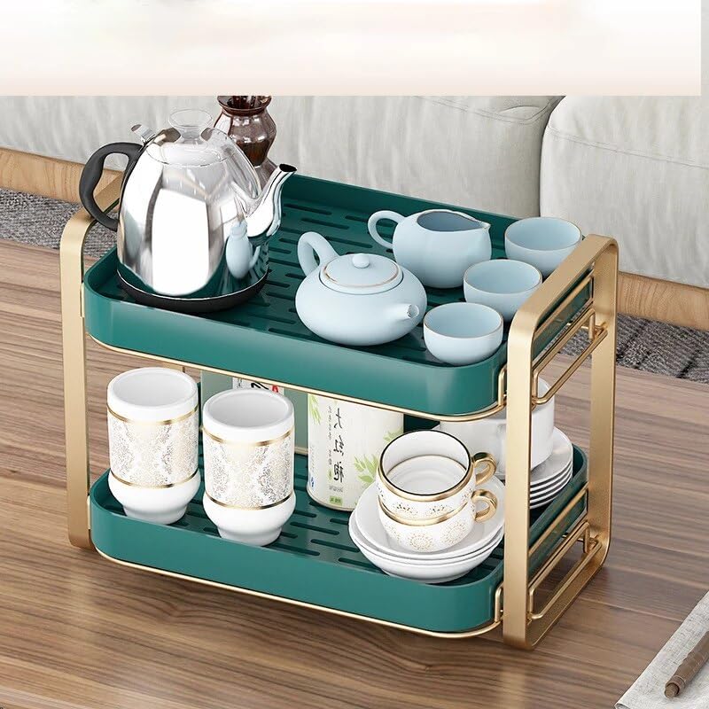 Multipurpose Double Drain Shelf Organizer - Bathroom, Kitchen, Wardrobe Storage Rack for Cosmetics, Stationery & Vegetables | Space-Saving Drain Tray Shelf for Sink Utensils & Drying | Perfect for Small Spaces & Home Organization (Green)