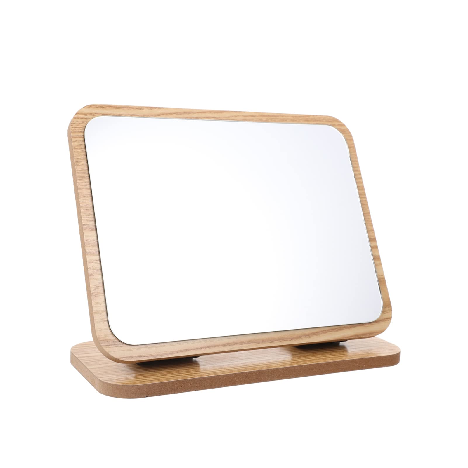 FRCOLOR Wooden Vanity Makeup Mirror - Adjustable Rotating Tabletop Cosmetic Mirror with Foldable Design, High-Definition Glass for Perfect Makeup Application - Ideal for Bedroom, Bathroom & Dressing Room Vanity Setup