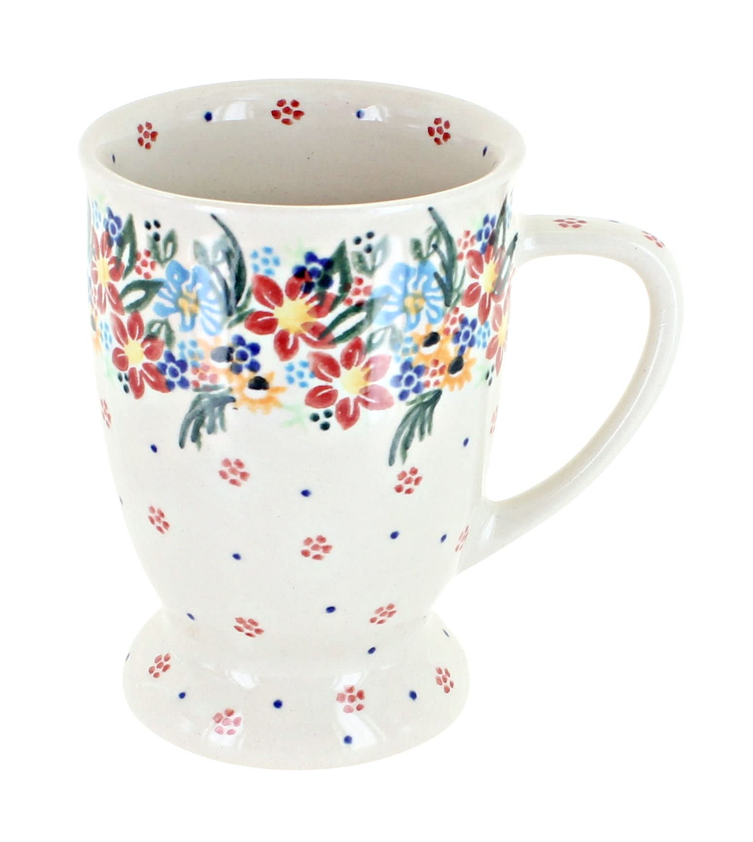 Blue Rose Polish Pottery Tara Pedestal Coffee Mug - Handcrafted Ceramic Tea Cup with Elegant Floral Design - Perfect for Home, Office, and Gift Giving