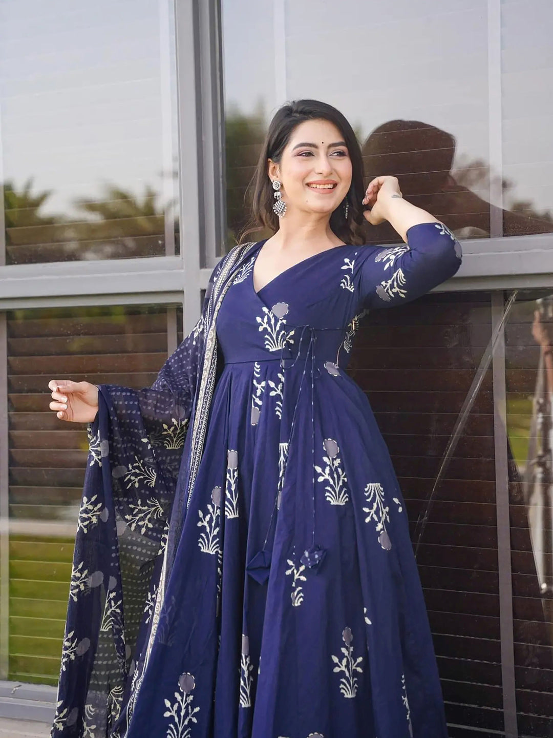 Elegant Blue Digital Printed Anarkali Dress for Women - Perfect for Weddings, Parties & Festive Occasions