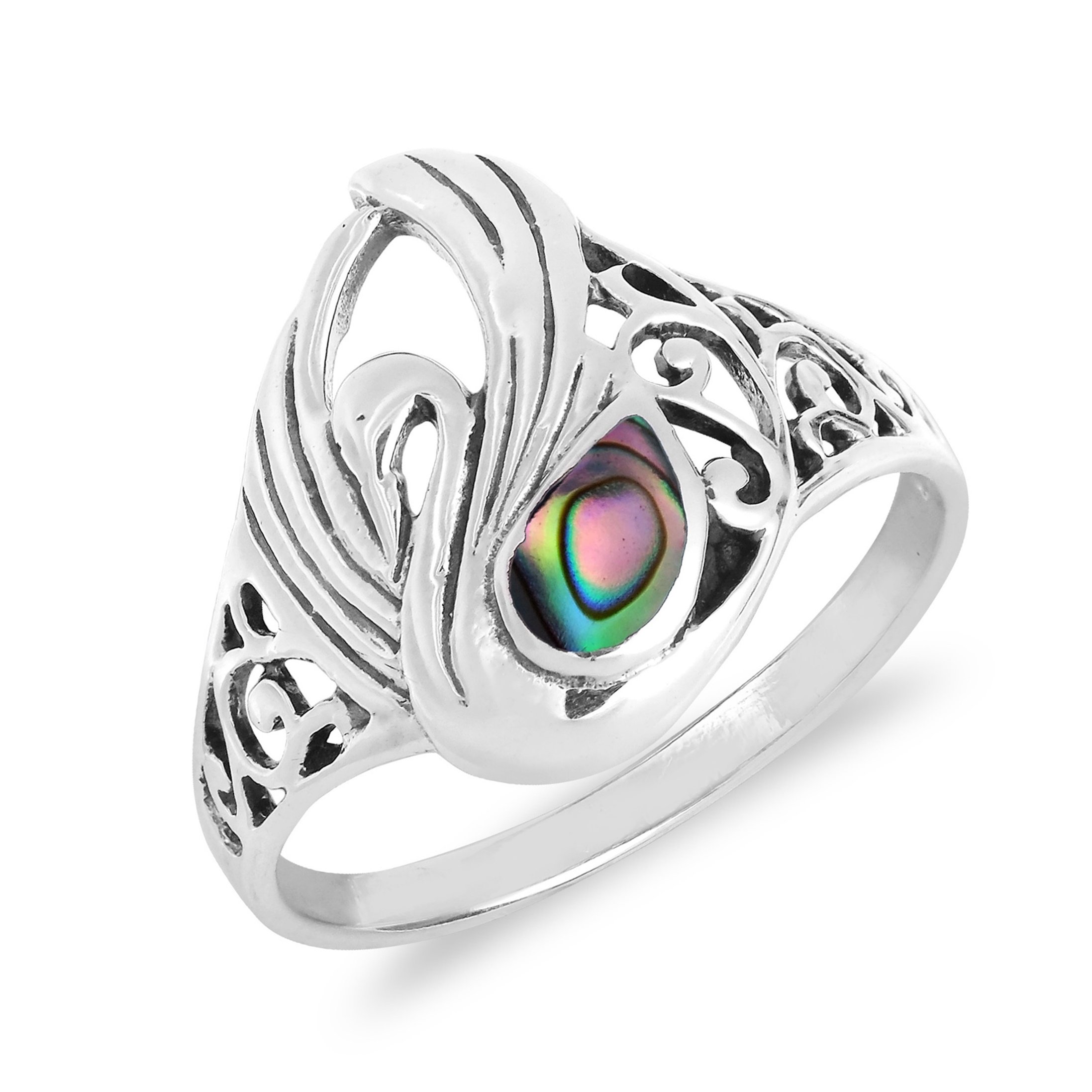 Aeravida Majestic Swirl Swan Abalone Shell Wings .925 Sterling Silver Ring | Elegant Wedding & Everyday Jewelry for Women | Comfort Fit Sterling Silver Ring | Perfect Gift for Daughter, Wife, or Loved One | Available in Sizes 6-10 | Ideal for Weddings, Anniversaries, and Special Occasions