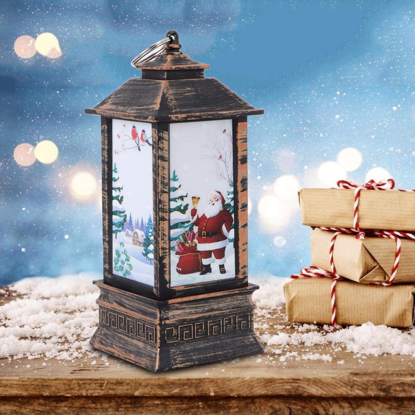 Vintage LED Christmas Lantern - Outdoor/Indoor Hanging Decorative Candle Holder with Warm White Lights - Perfect for Xmas Tree, Fireplace Mantel, Porch & Holiday Home Decor (Santa Claus Design)