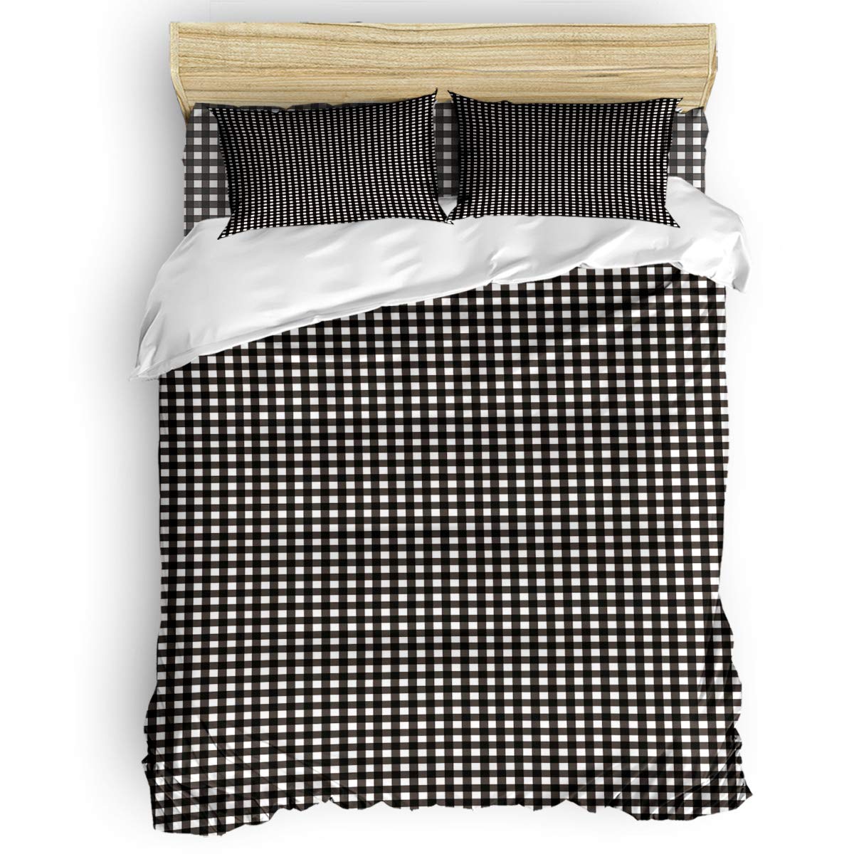 ArneCase 4-Piece King Size Bedding Set - Soft Microfiber Duvet Cover with Black & White Lattice Pattern, Includes Fitted Sheet & 2 Pillowcases | Breathable Bed Sheets for All Seasons, Perfect for Master Bedroom or Guest Room