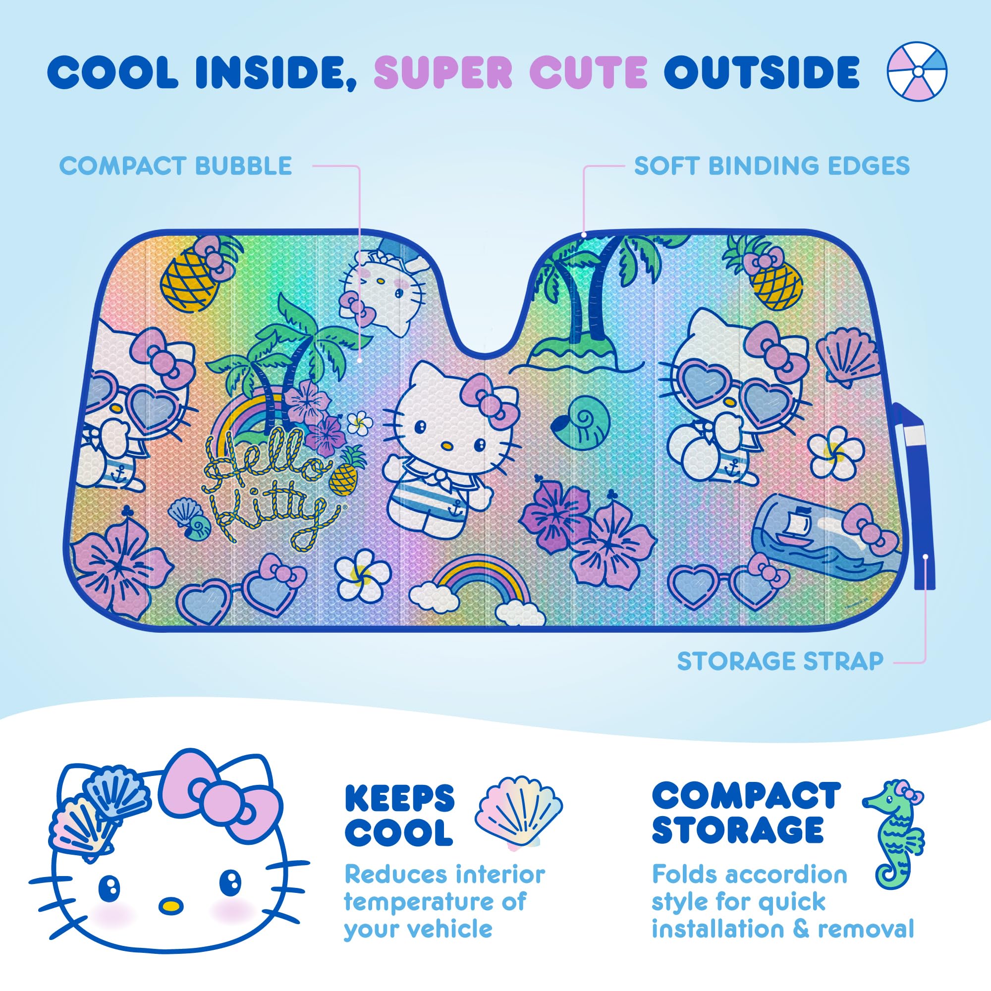 Hello Kitty Car Windshield Sun Shade - Officially Licensed Sanrio Cute Car Accessories for Women & Girls - Foldable UV Protection Sunshield for Summer - Perfect for Parking, Road Trips & Daily Commute