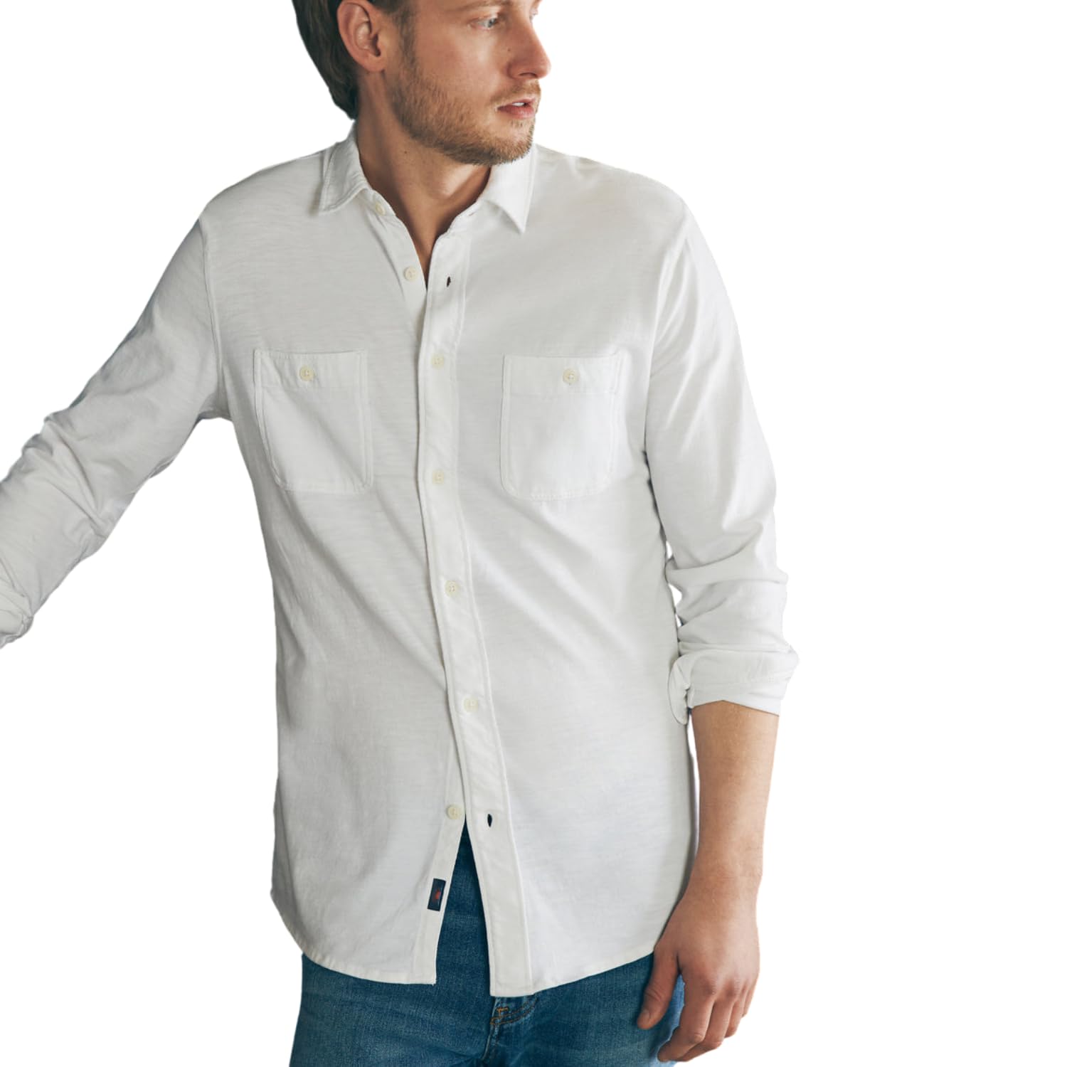 Faherty Men's Sunwashed Knit Shirt - Double Pocket Casual Button Down Shirt for Men, Breathable White XL - Perfect for Beach Vacation, Summer Outings & Weekend Wear