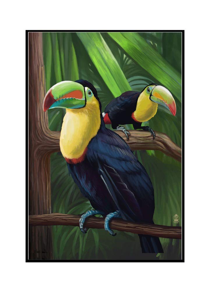 Colorful Toucans Stretched Canvas Art Print 12x18 Inch - Tropical Bird Wall Decor for Living Room, Bedroom & Office - Wooden Framed Ready to Hang