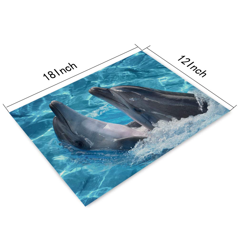 Premium Dolphin Placemats Set of 4 - Non-Slip Heat Resistant Table Mats 18x12 Inches for Dining Table - Cute Ocean Blue Dolphin Couple Design - Perfect for Beach Themed Parties, Coastal Home Decor & Seafood Restaurants