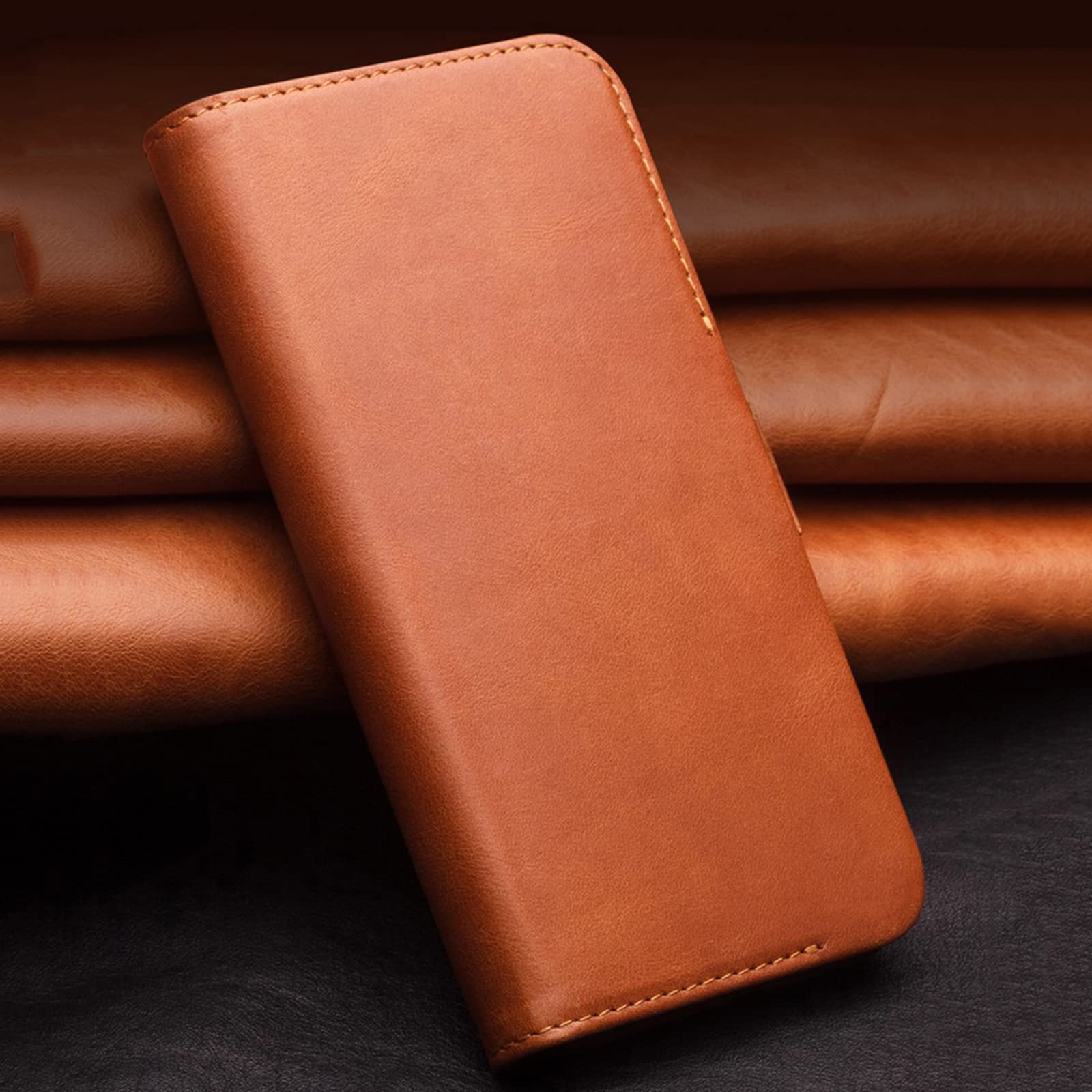 Genuine Leather Wallet Case for iPhone 13 Pro Max/13 Pro/13/13 Mini - RFID Blocking Card Slots with Magnetic Closure & Kickstand | Book Style Flip Cover | Perfect for Work, Travel & Daily Use (Brown, 5.4