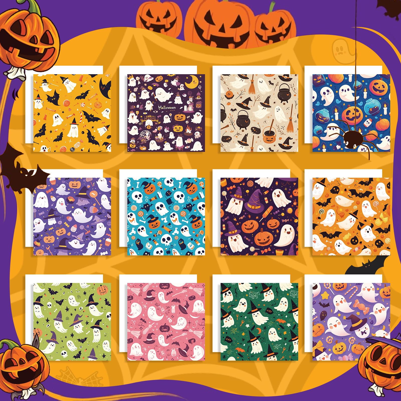 Halloween Pattern Scrapbook Paper - 24-Piece Premium Craft Paper for DIY Cards, Photo Albums & Scrapbooking | Acid-Free Decorative Paper for Halloween Party Invitations, Gift Wrapping & Home Decor