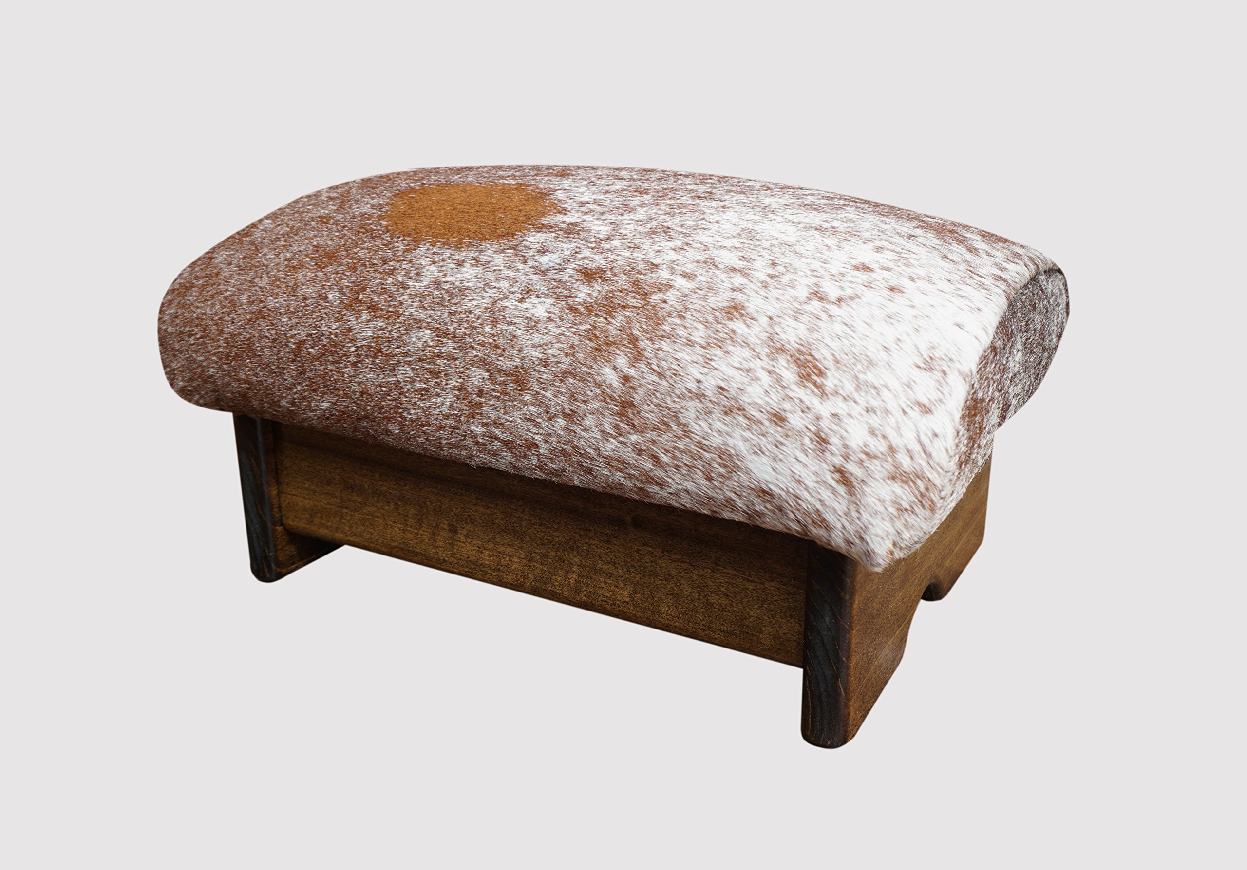 Premium Padded Foot Stool with Genuine Short Hair Cowhide - Handcrafted in USA - Walnut Stain Finish - 7