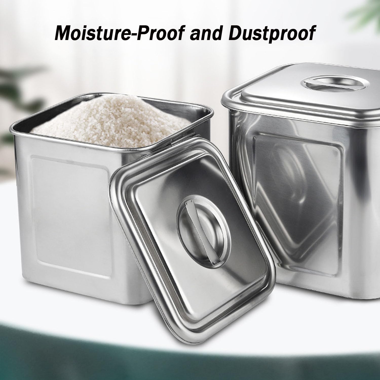 Premium 304 Stainless Steel Square Rice Storage Container with Lid & Handle - 8L Airtight Food Canister for Kitchen Counter - Perfect for Storing Rice, Flour, Grains & Coffee Beans | Ideal for Pantry Organization & Bulk Food Storage